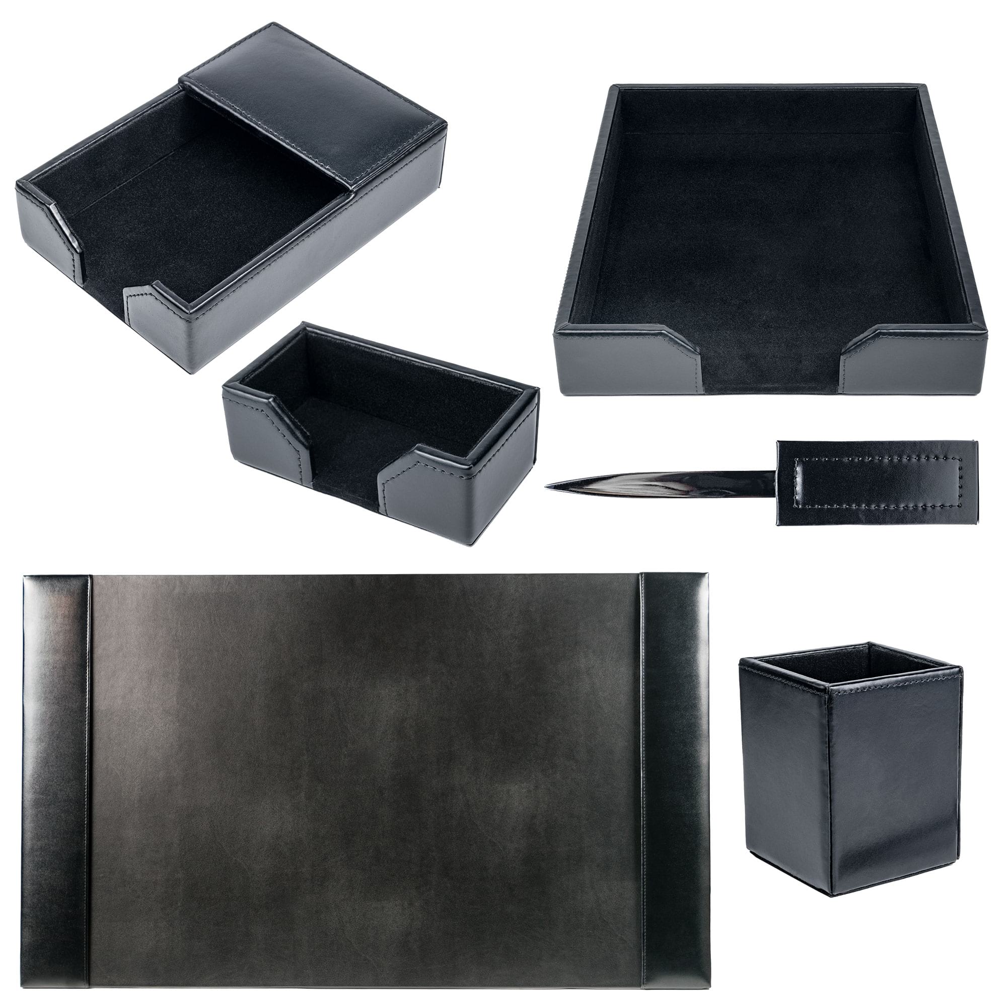 Black Bonded Leather Desk Set, 6pc