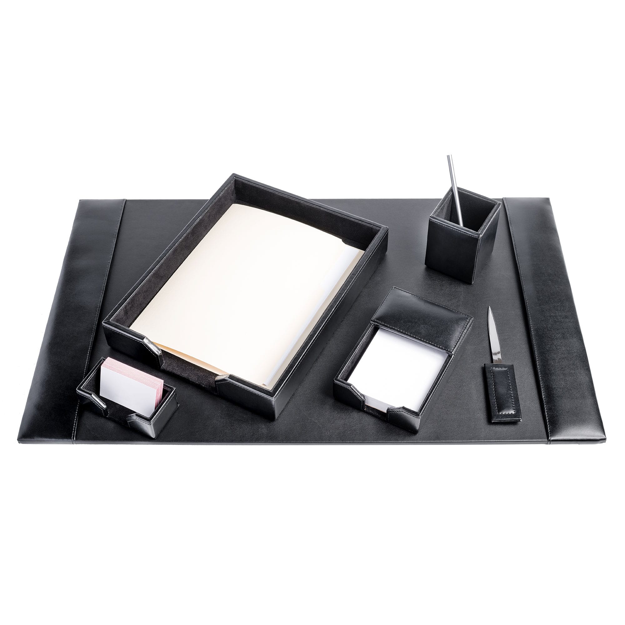 Black Bonded Leather Desk Set, 6pc