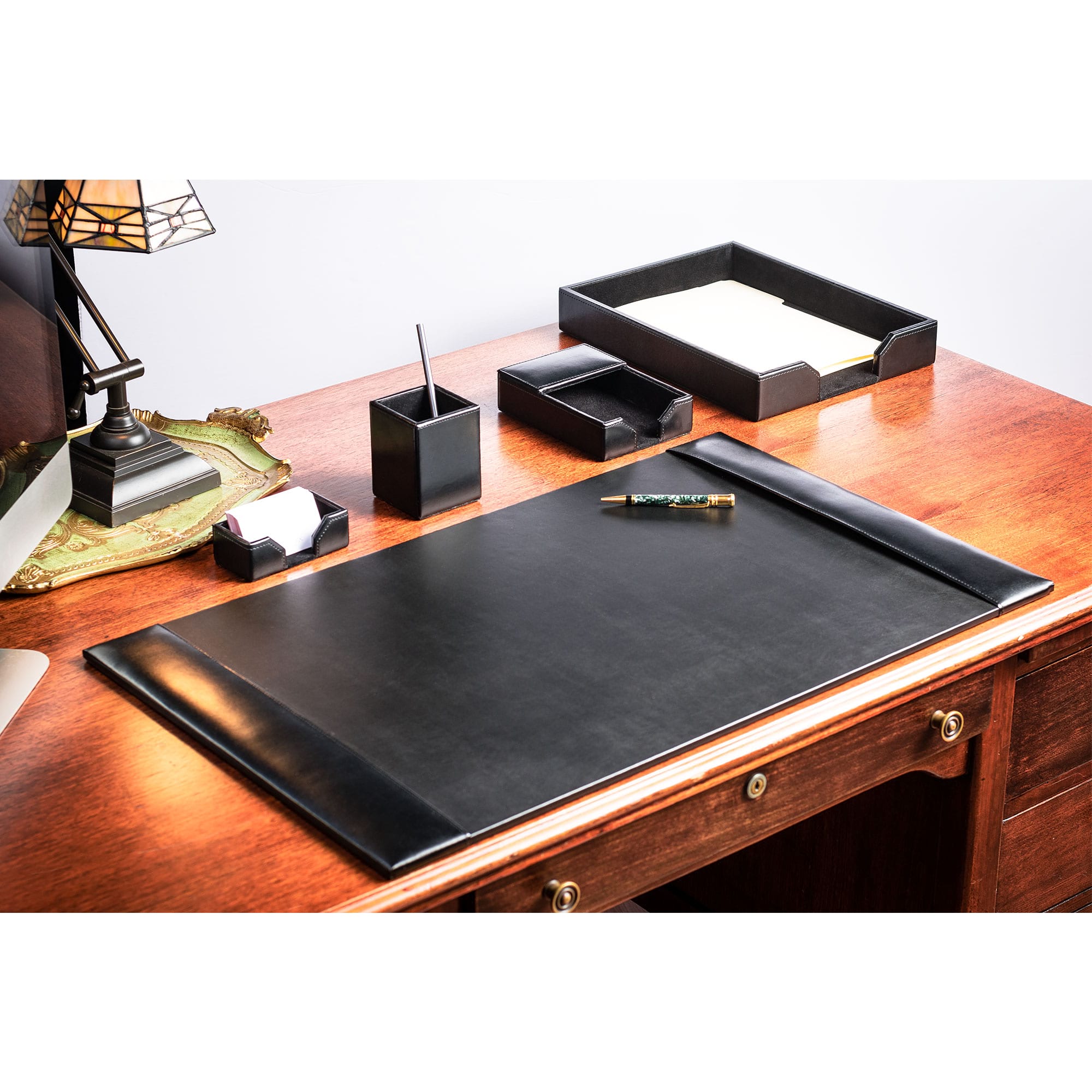Black Bonded Leather Desk Set, 5pc