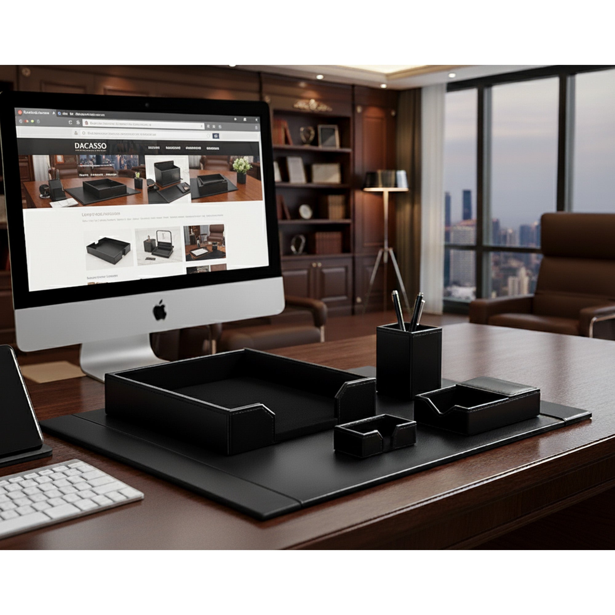 Black Bonded Leather Desk Set, 5pc