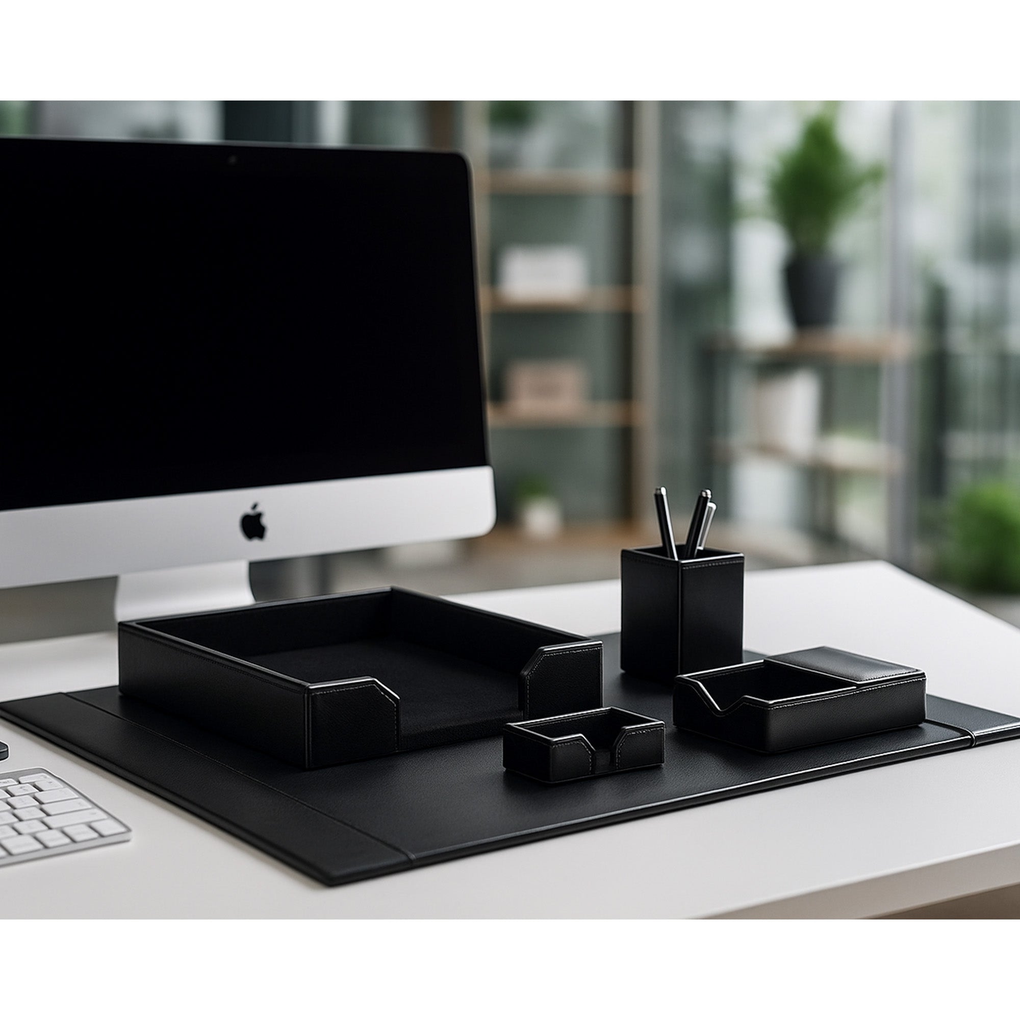Black Bonded Leather Desk Set, 5pc