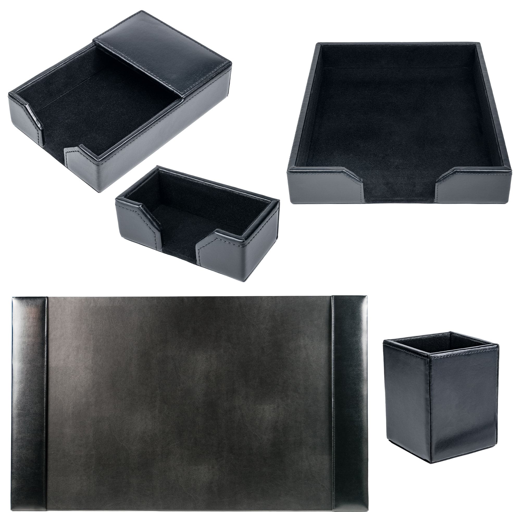 Black Bonded Leather Desk Set, 5pc