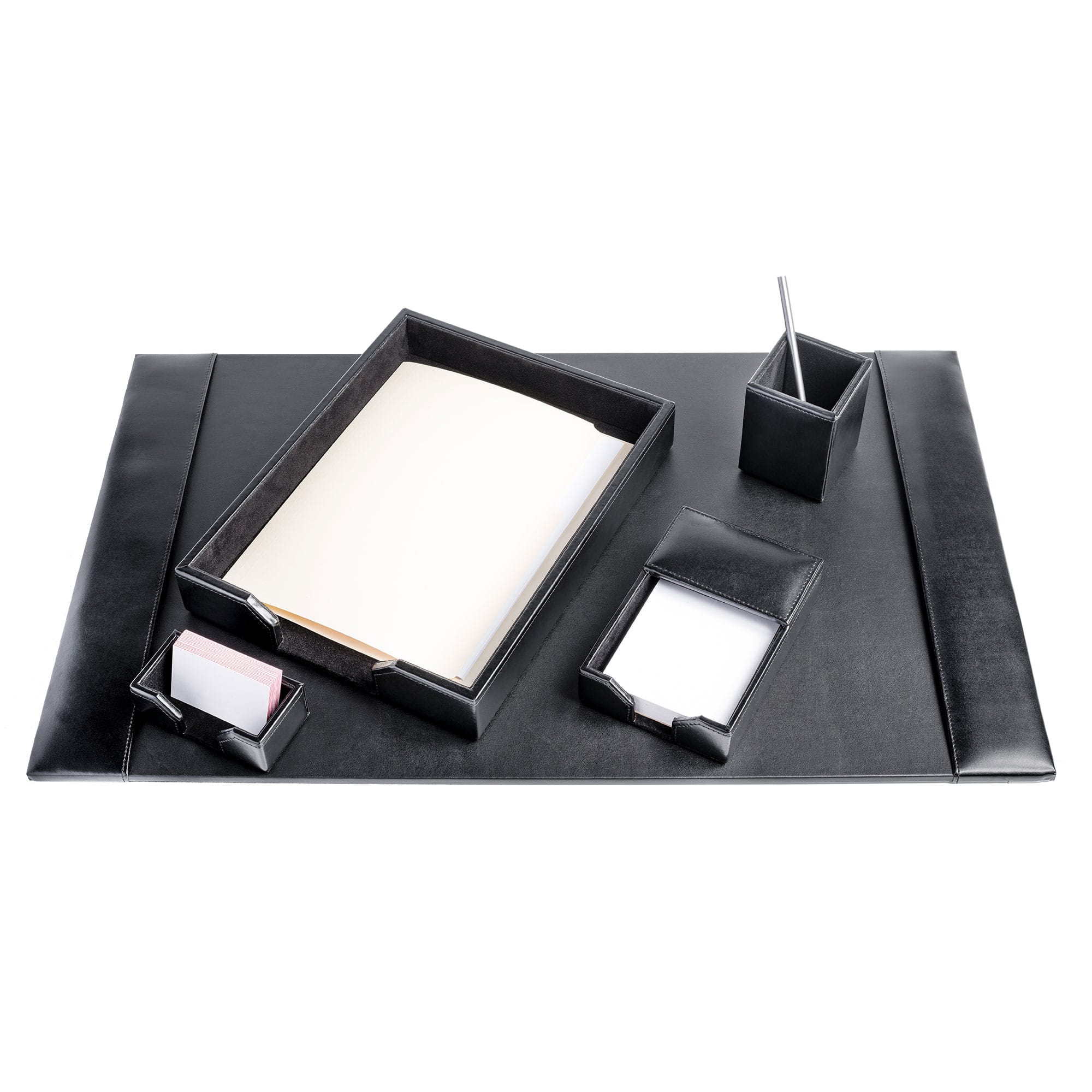 Black Bonded Leather Desk Set, 5pc