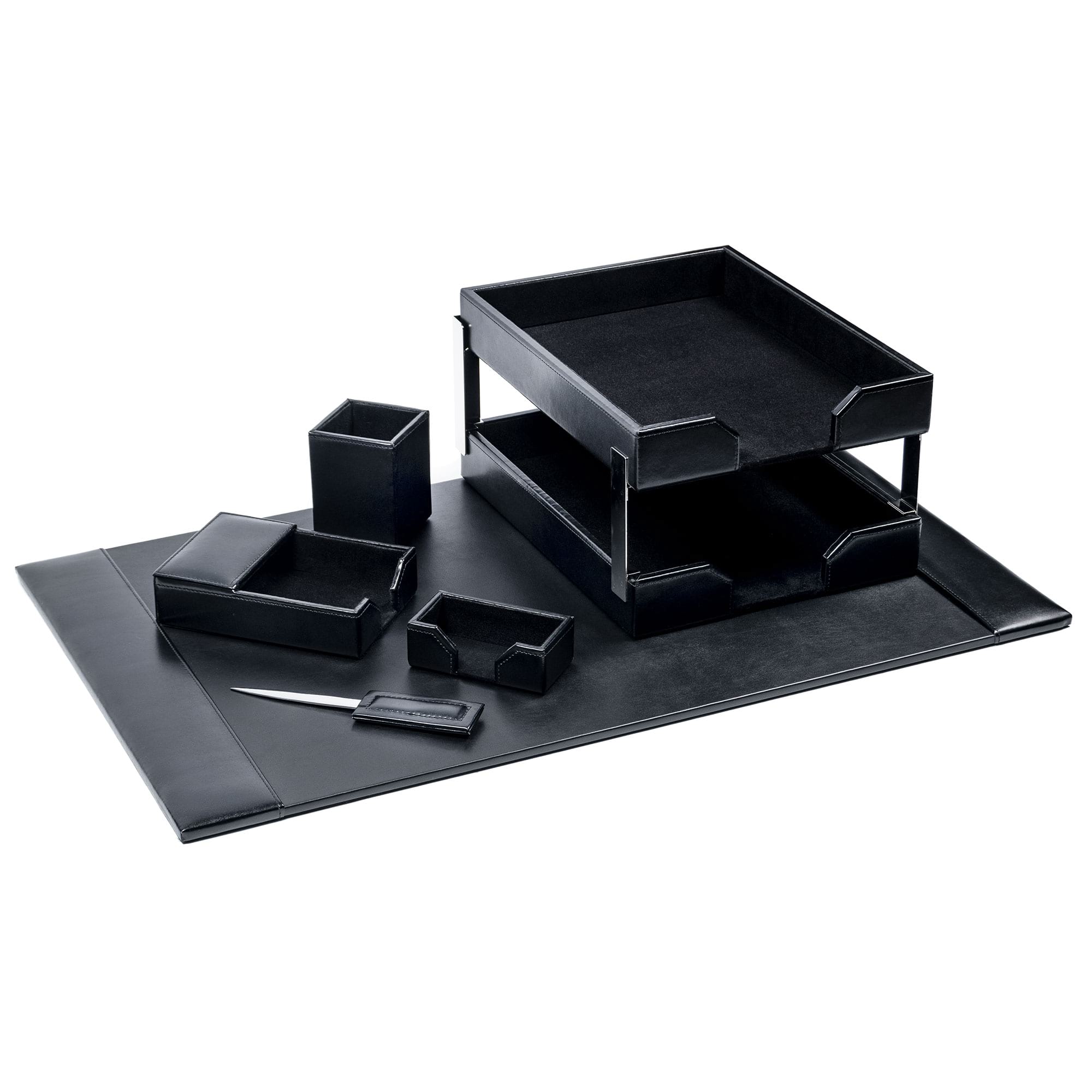 Black Bonded Leather Desk Set, 8pc