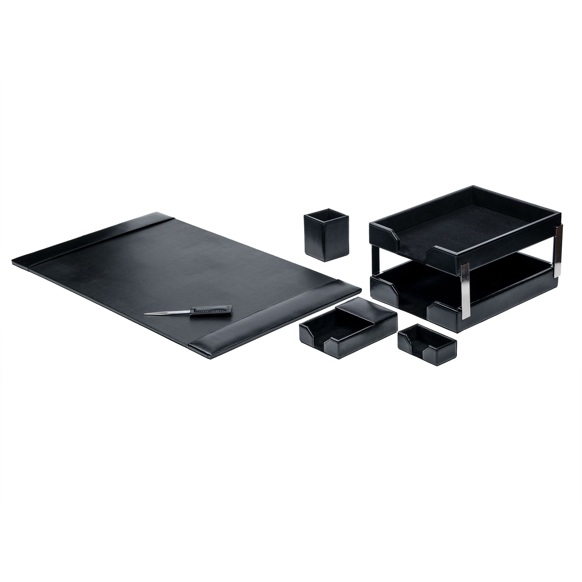 Black Bonded Leather Desk Set, 8pc