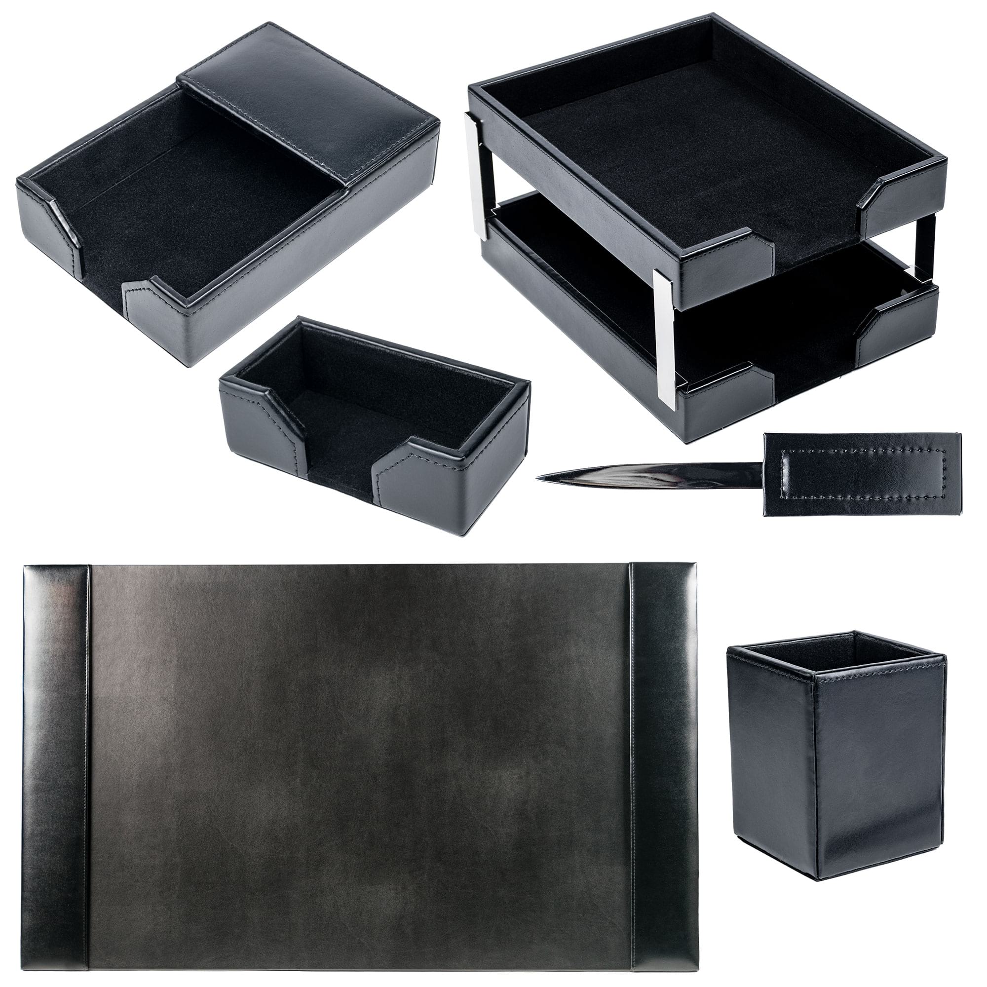 Black Bonded Leather Desk Set, 8pc