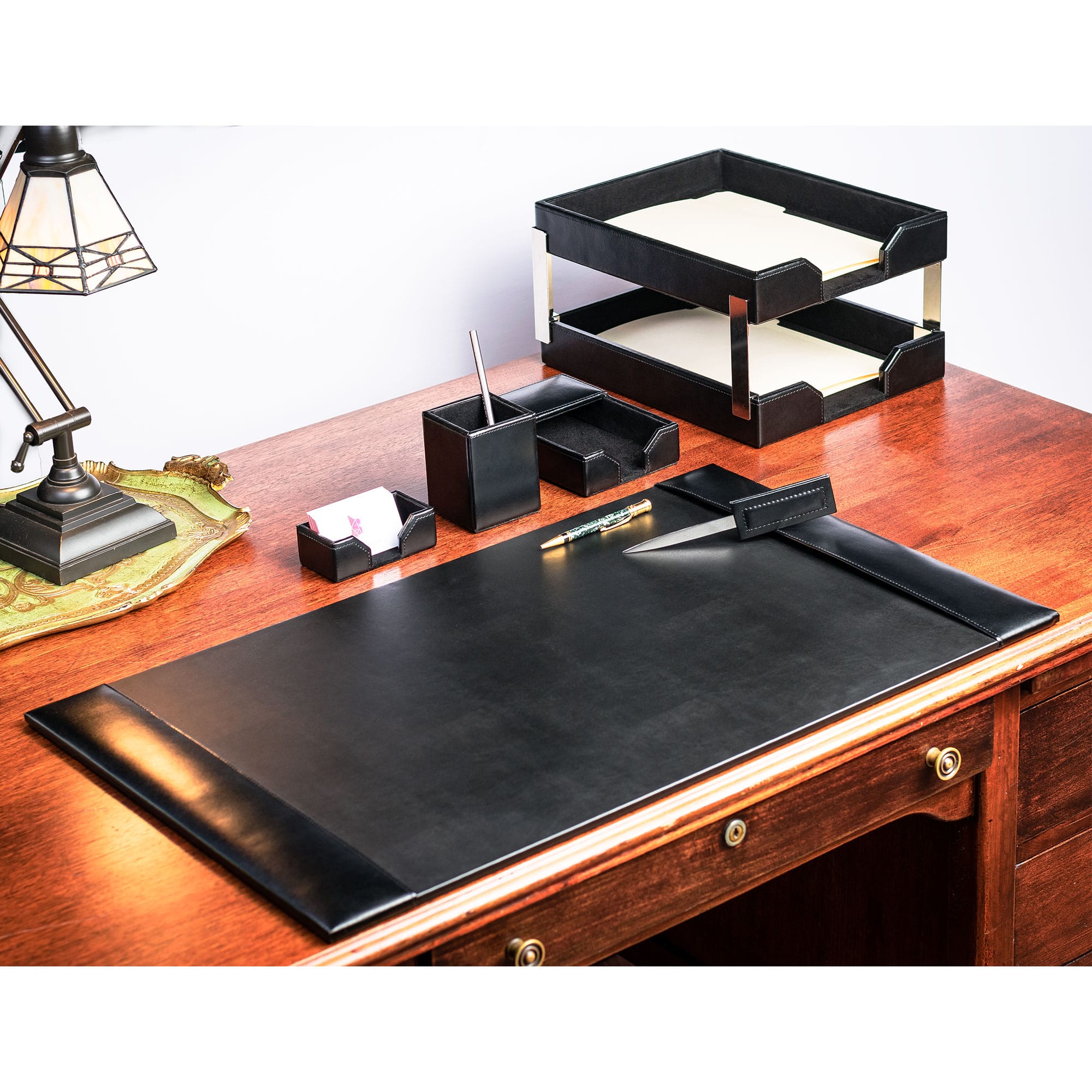 Black Bonded Leather Desk Set, 8pc