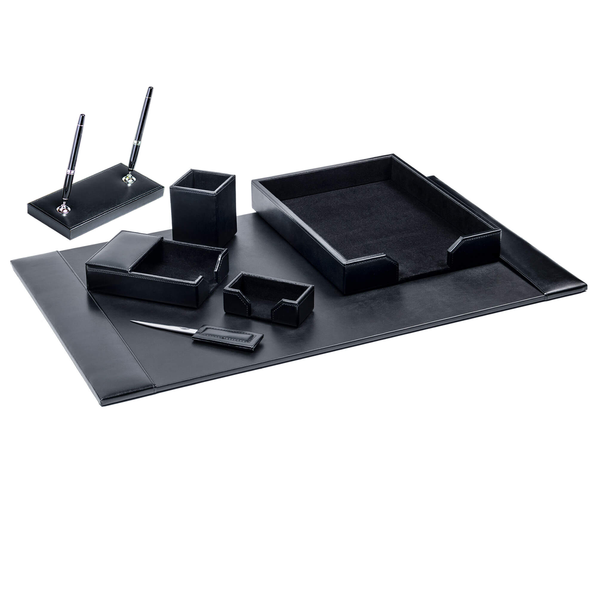 Black Bonded Leather Desk Set, 7pc