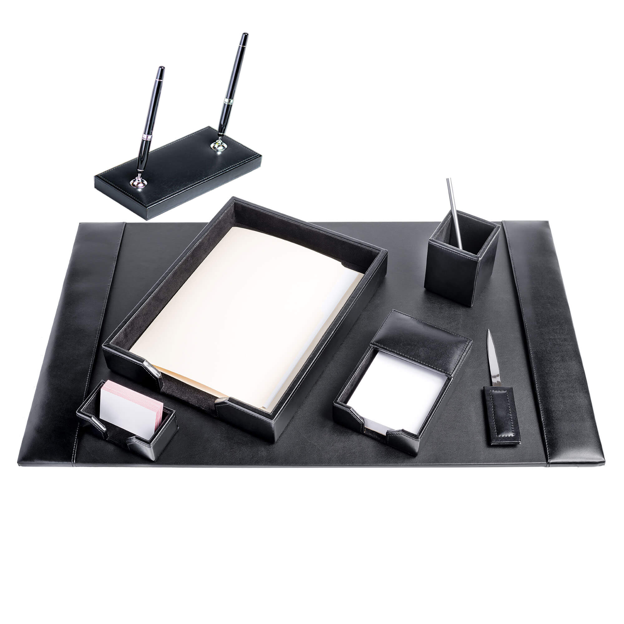 Black Bonded Leather Desk Set, 7pc