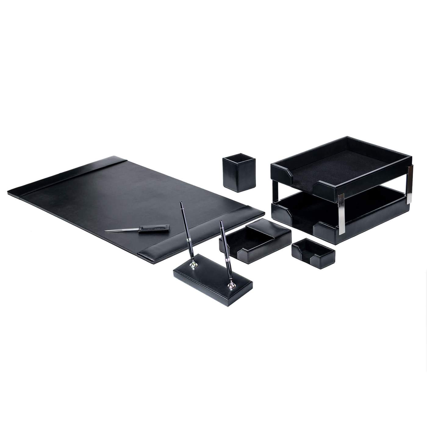 Black Bonded Leather Desk Set, 9pc