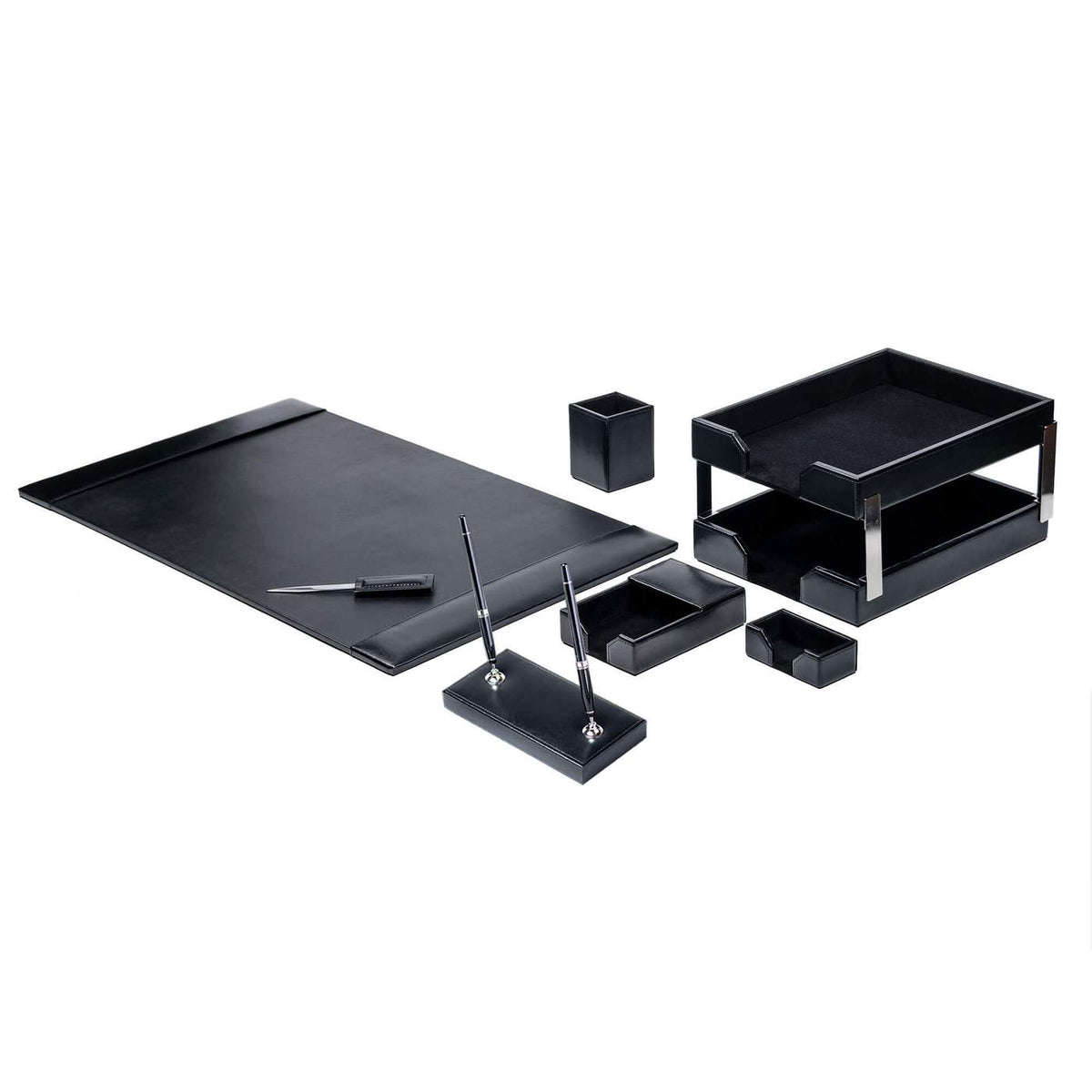 Black Bonded Leather Desk Set, 9pc