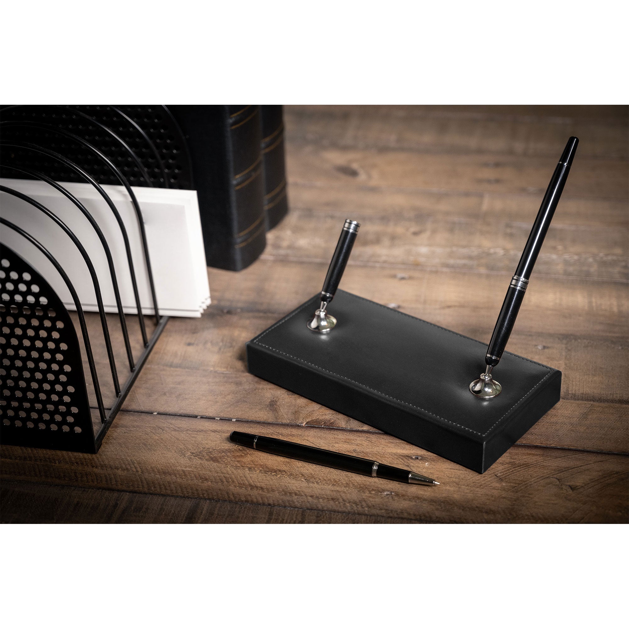 Black Bonded Leather Desk Set, 9pc