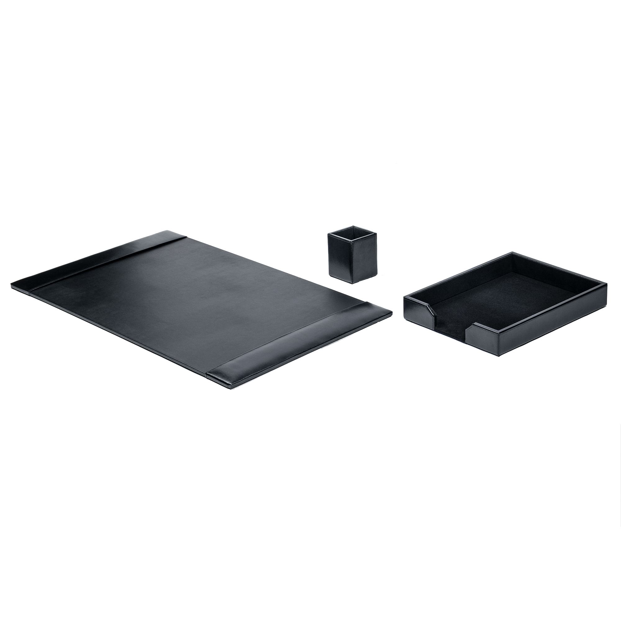 Black Bonded Leather Desk Set, 3pc