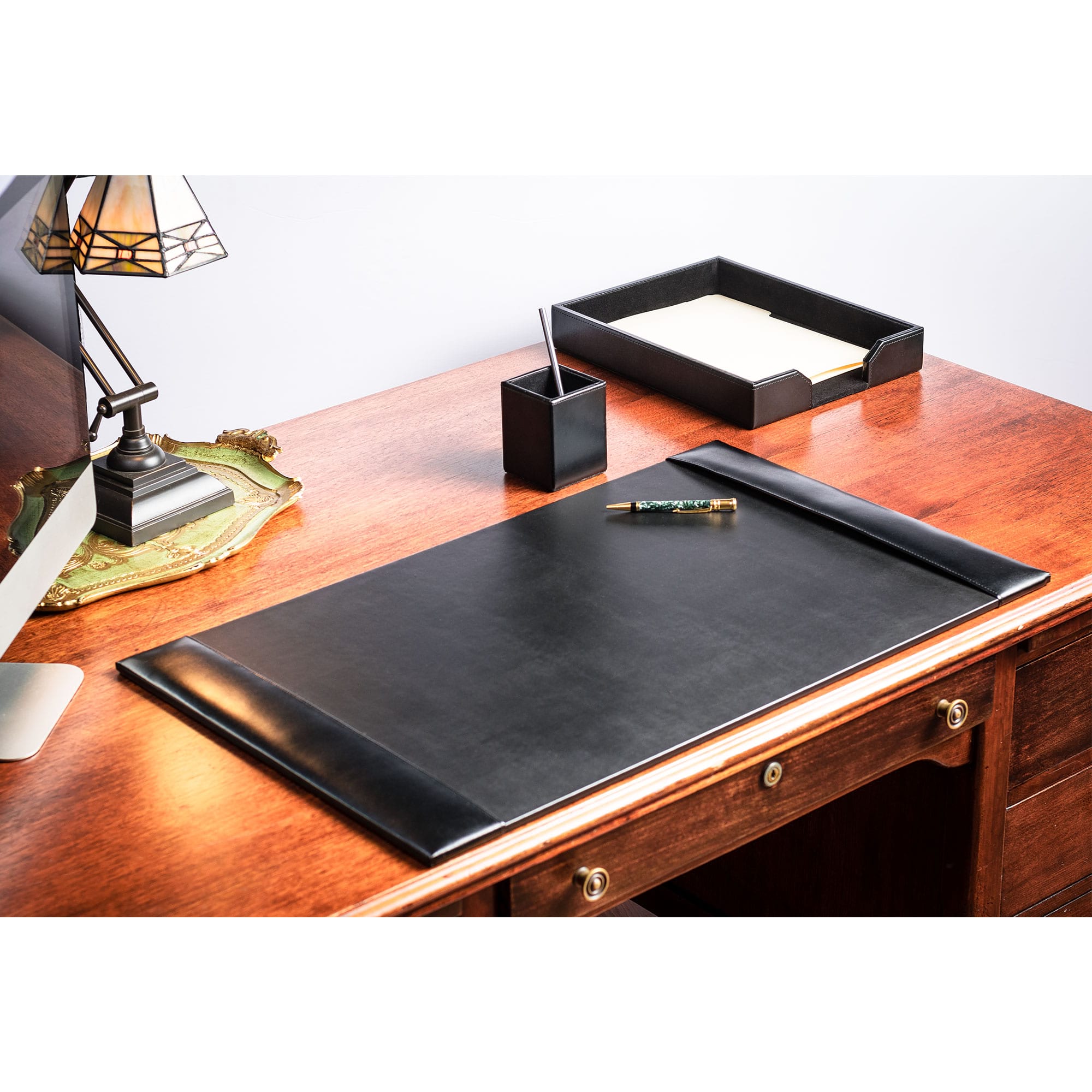 Black Bonded Leather Desk Set, 3pc