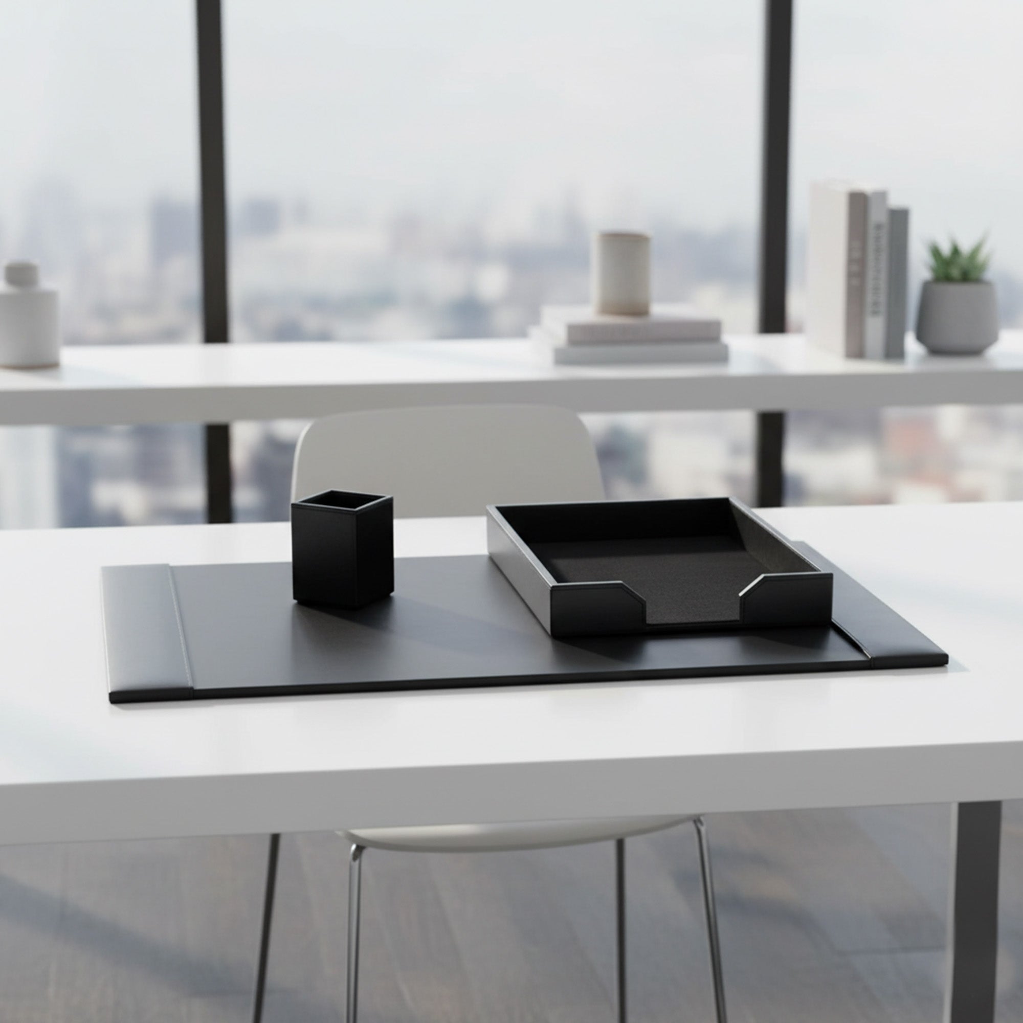 Black Bonded Leather Desk Set, 3pc