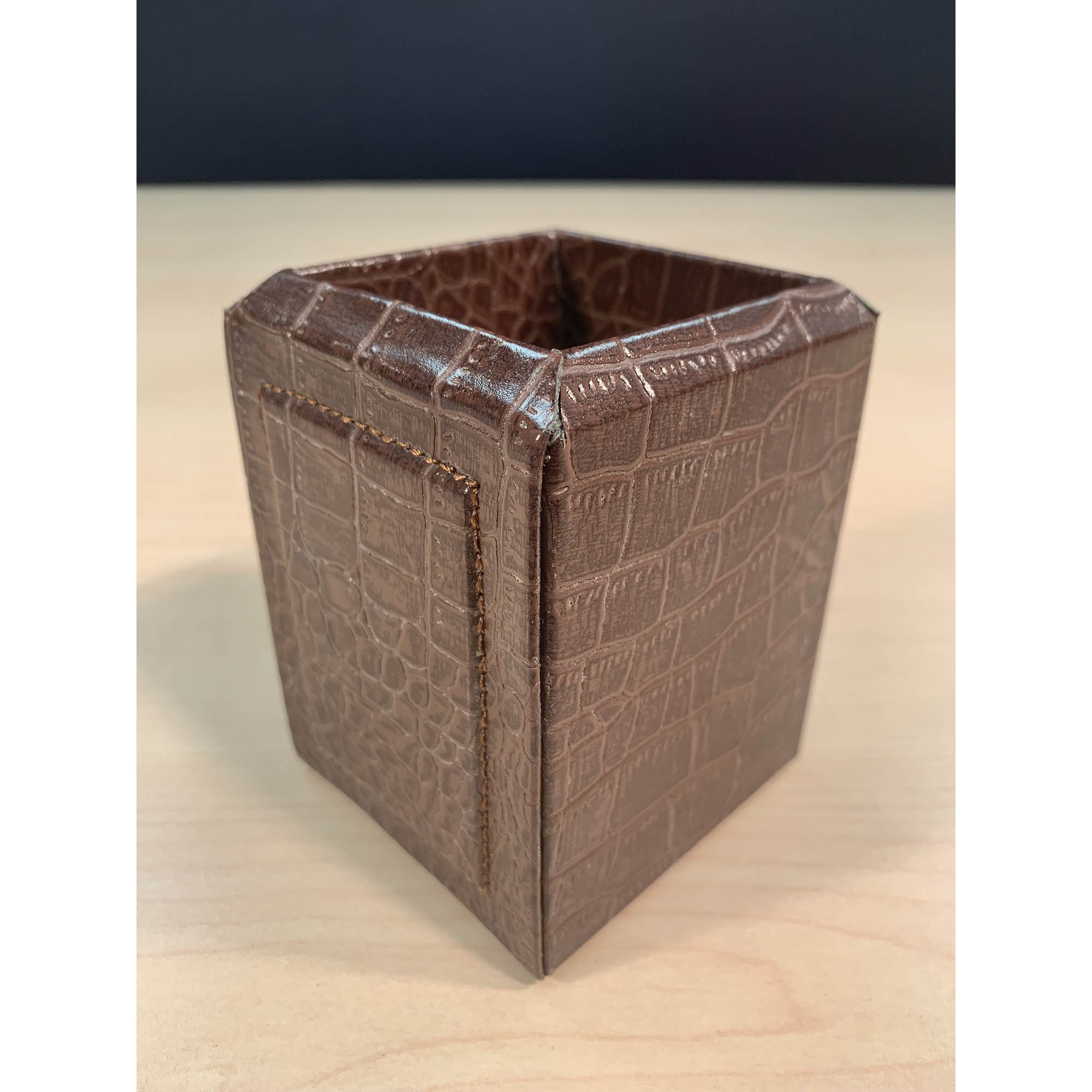 Brown Crocodile Embossed Leather Desk Set, 7pc