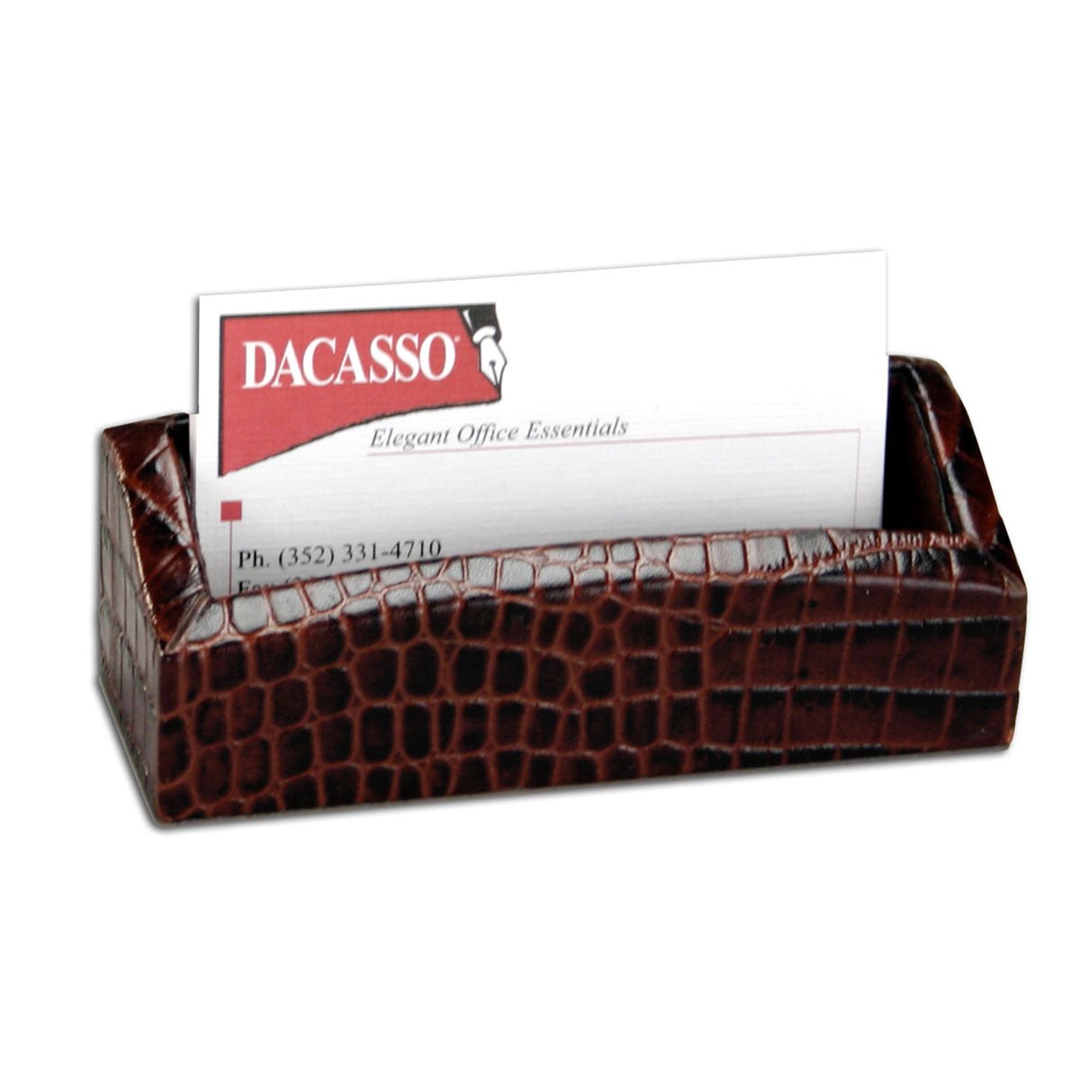 Brown Crocodile Embossed Leather Desk Set, 7pc