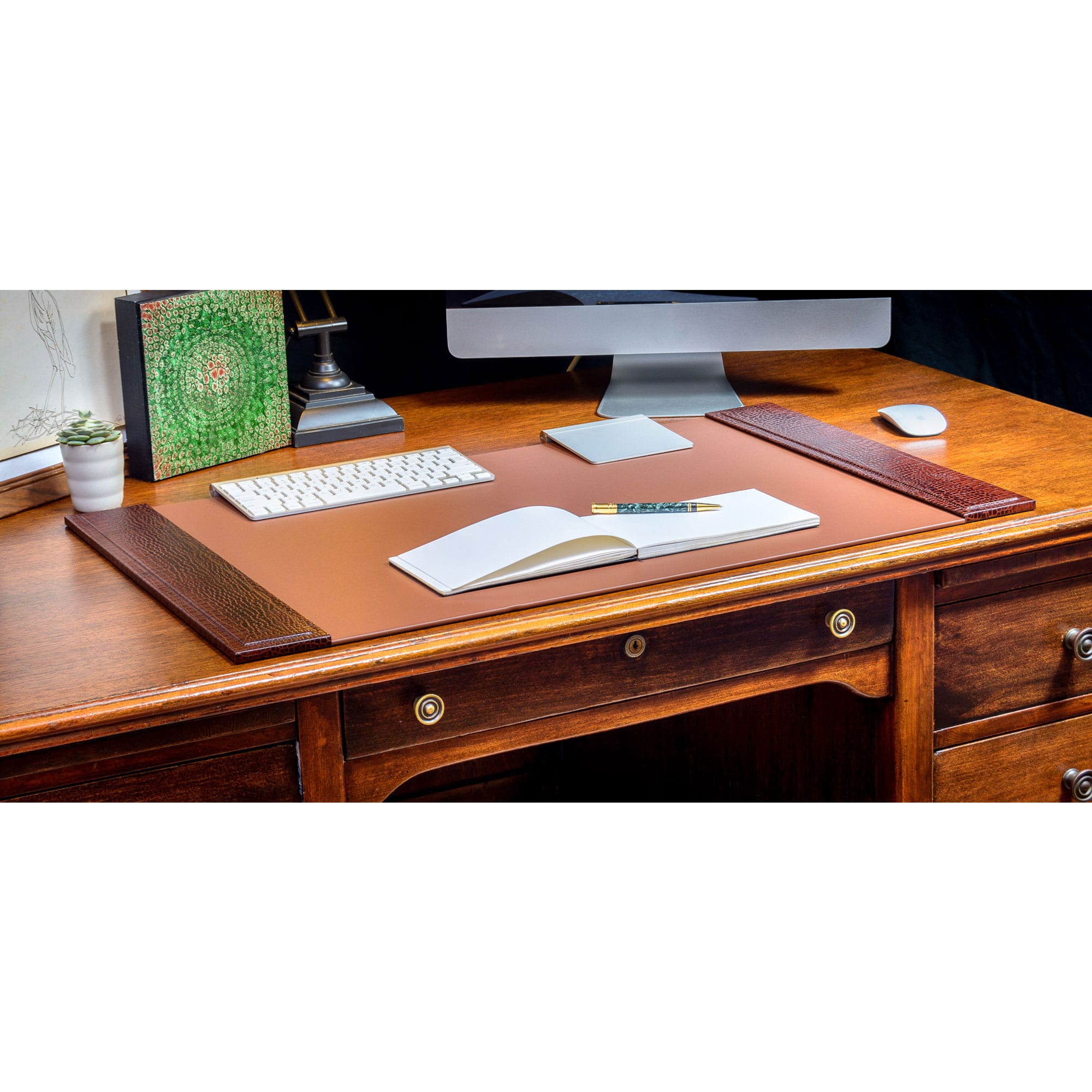 Brown Crocodile Embossed Leather Desk Set, 3pc