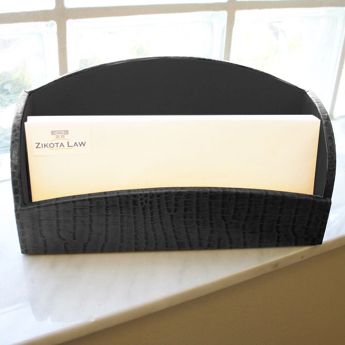 Black Crocodile Embossed Leather Desk Set, 7pc