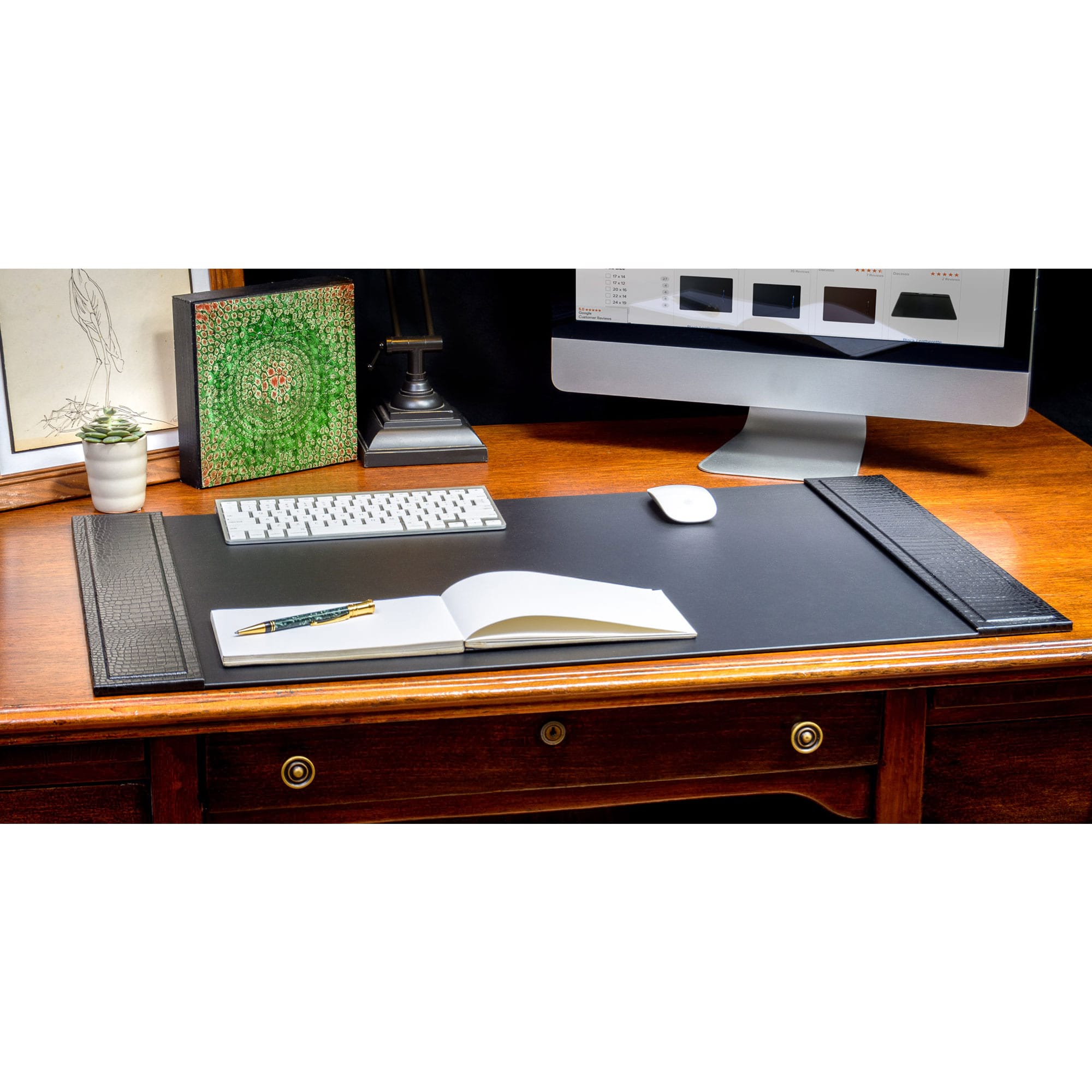 Black Crocodile Embossed Leather Desk Set, 3pc