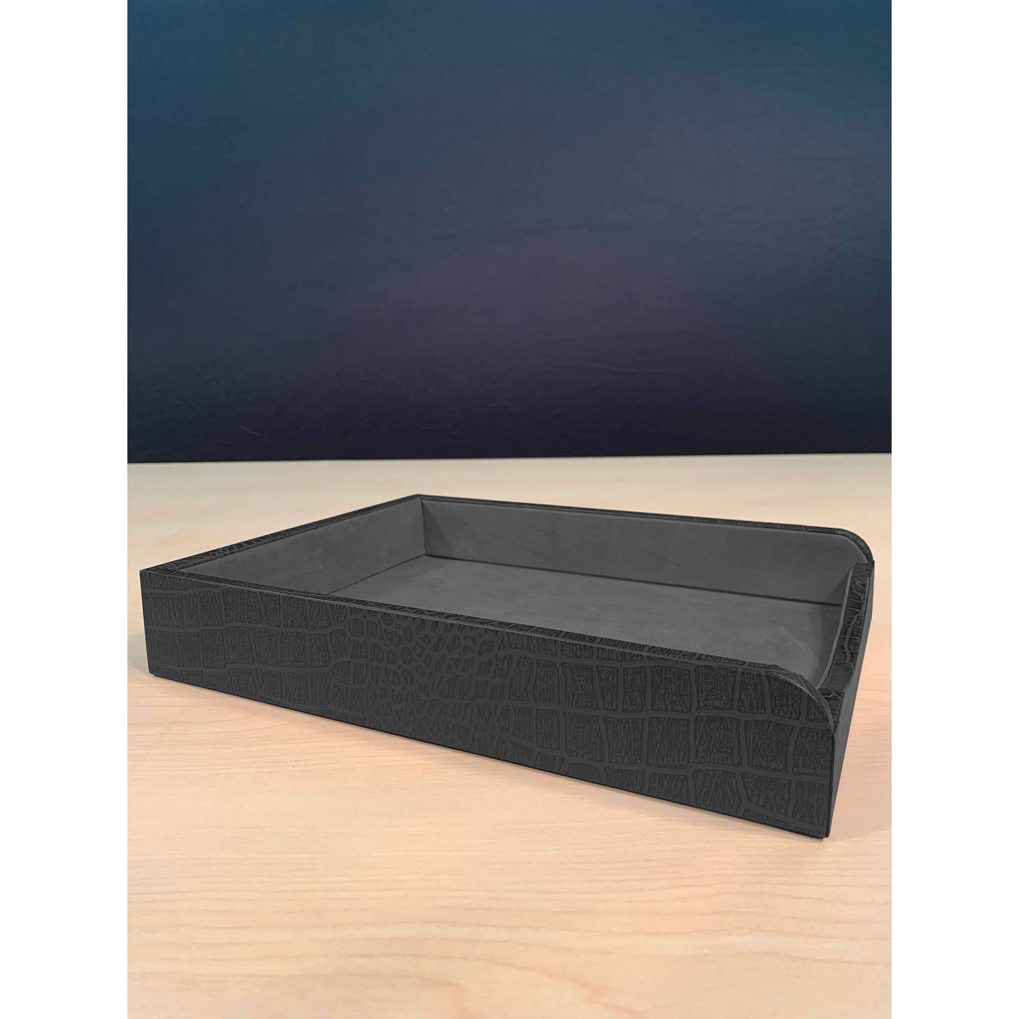 Black Crocodile Embossed Leather Desk Set, 3pc