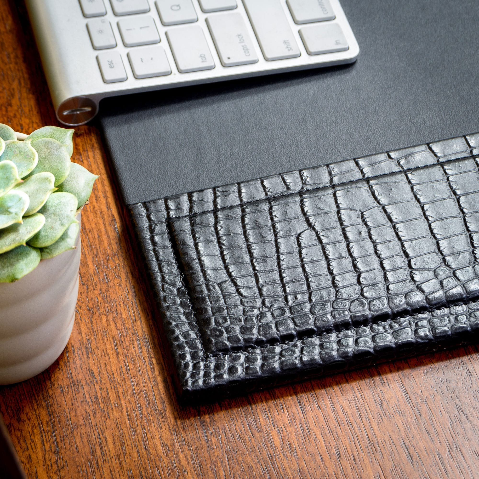 Black Crocodile Embossed Leather Desk Set, 3pc