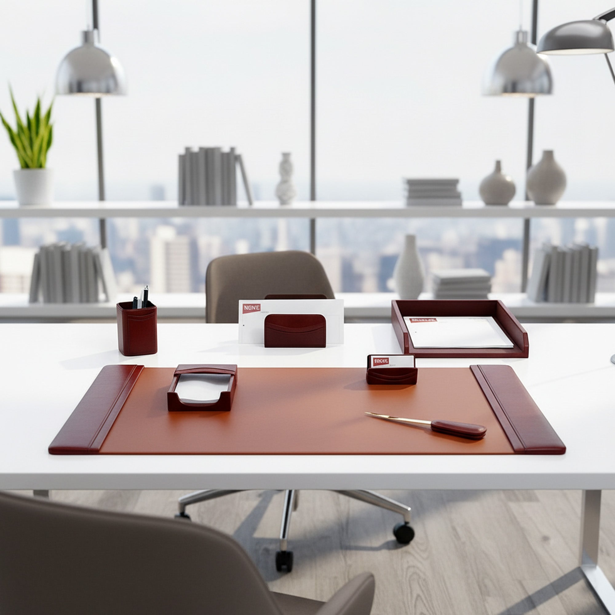 Mocha Leather Desk Set, 7pc