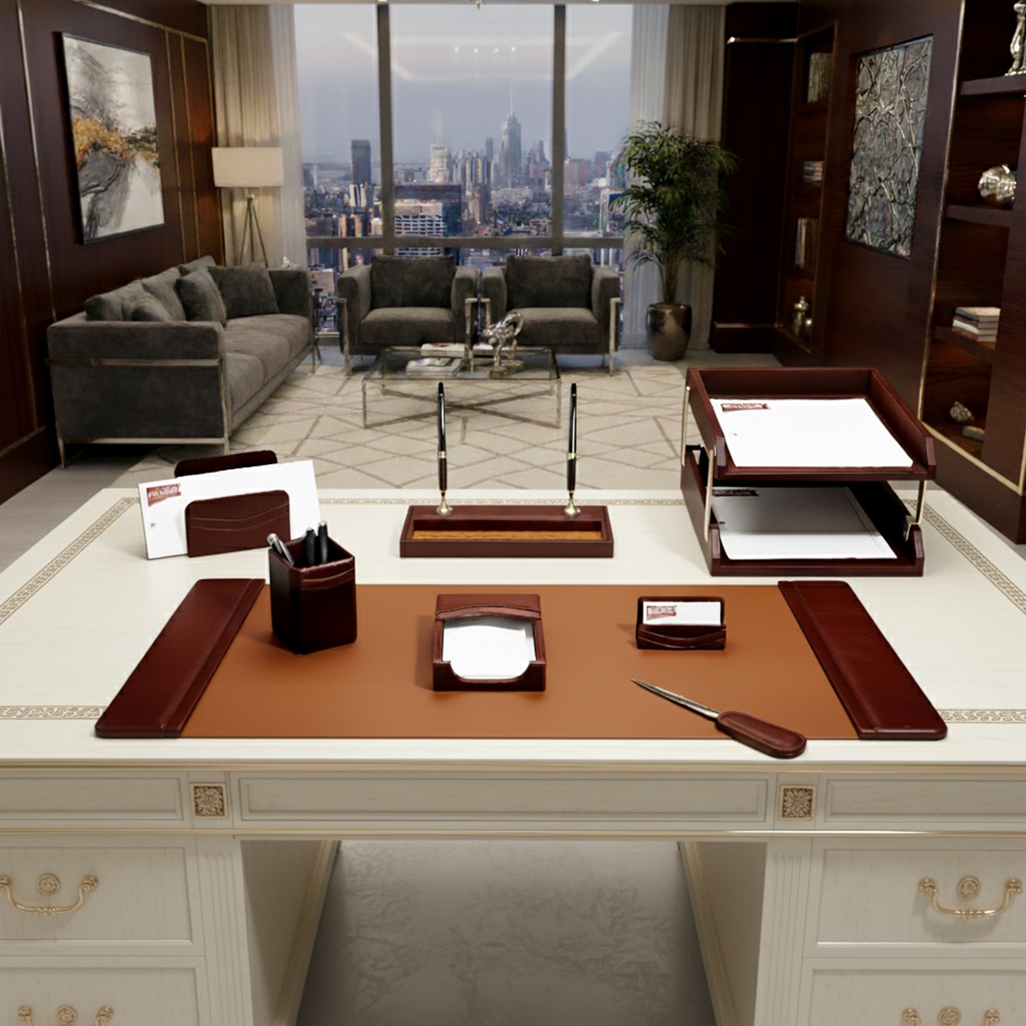 Mocha Leather Desk Set, 10pc