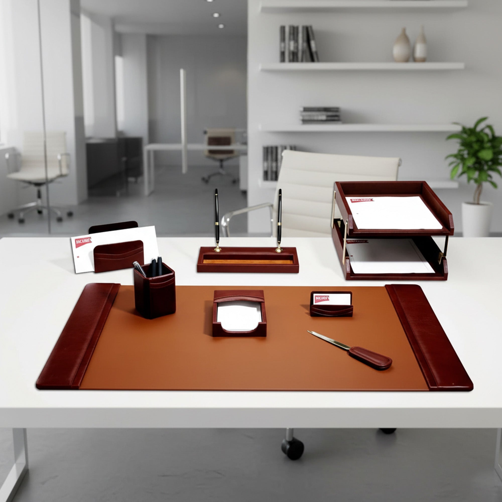 Mocha Leather Desk Set, 10pc