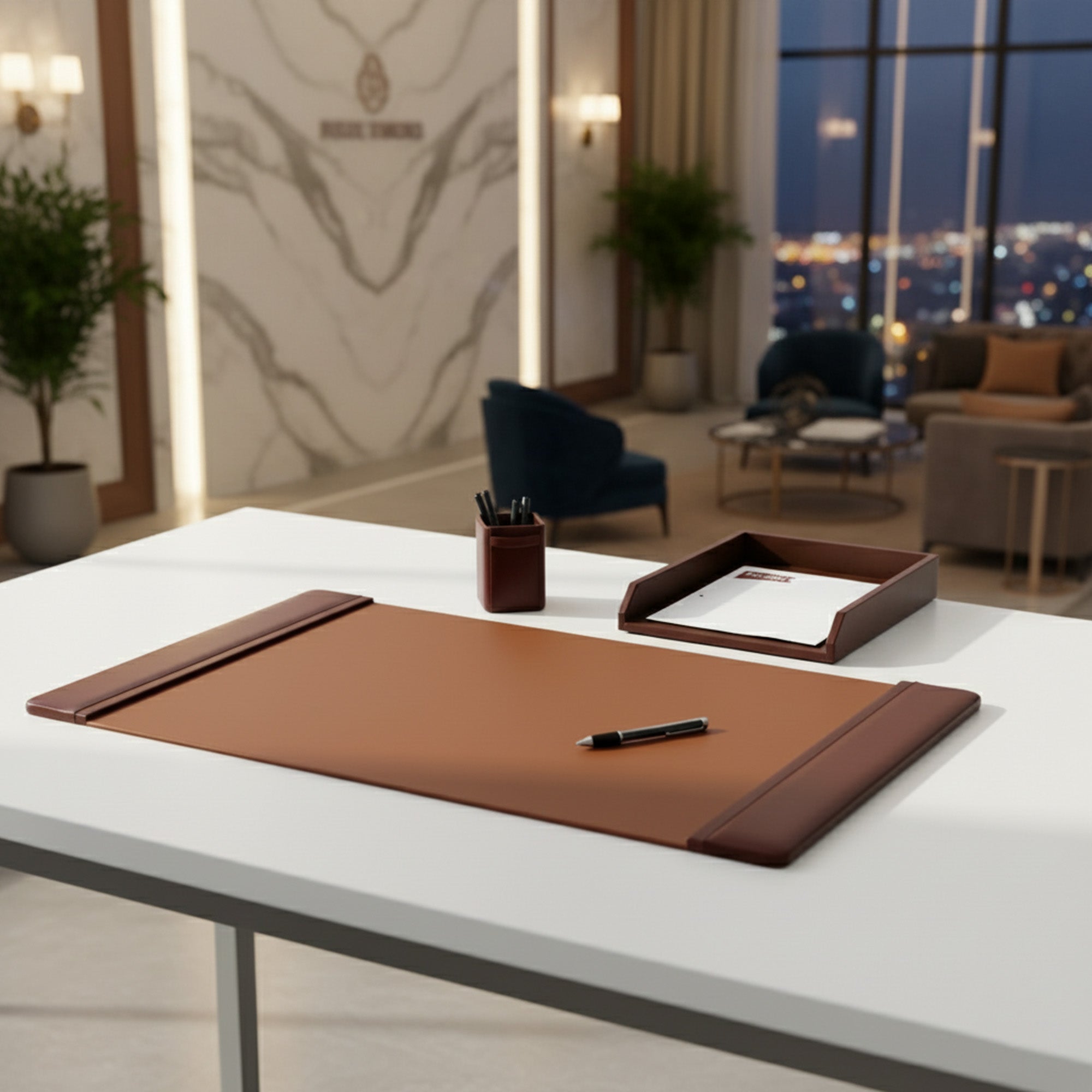 Mocha Leather Desk Set, 3pc