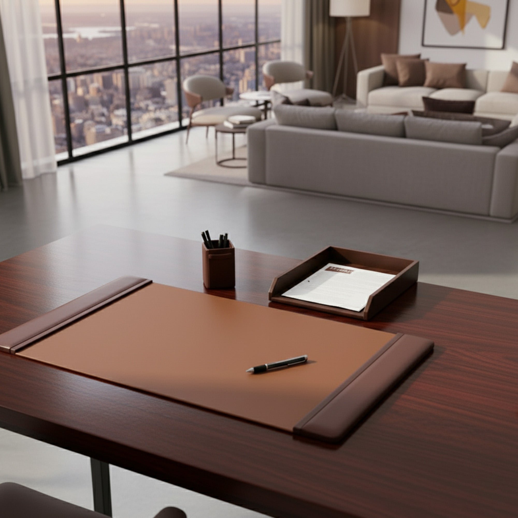Mocha Leather Desk Set, 3pc