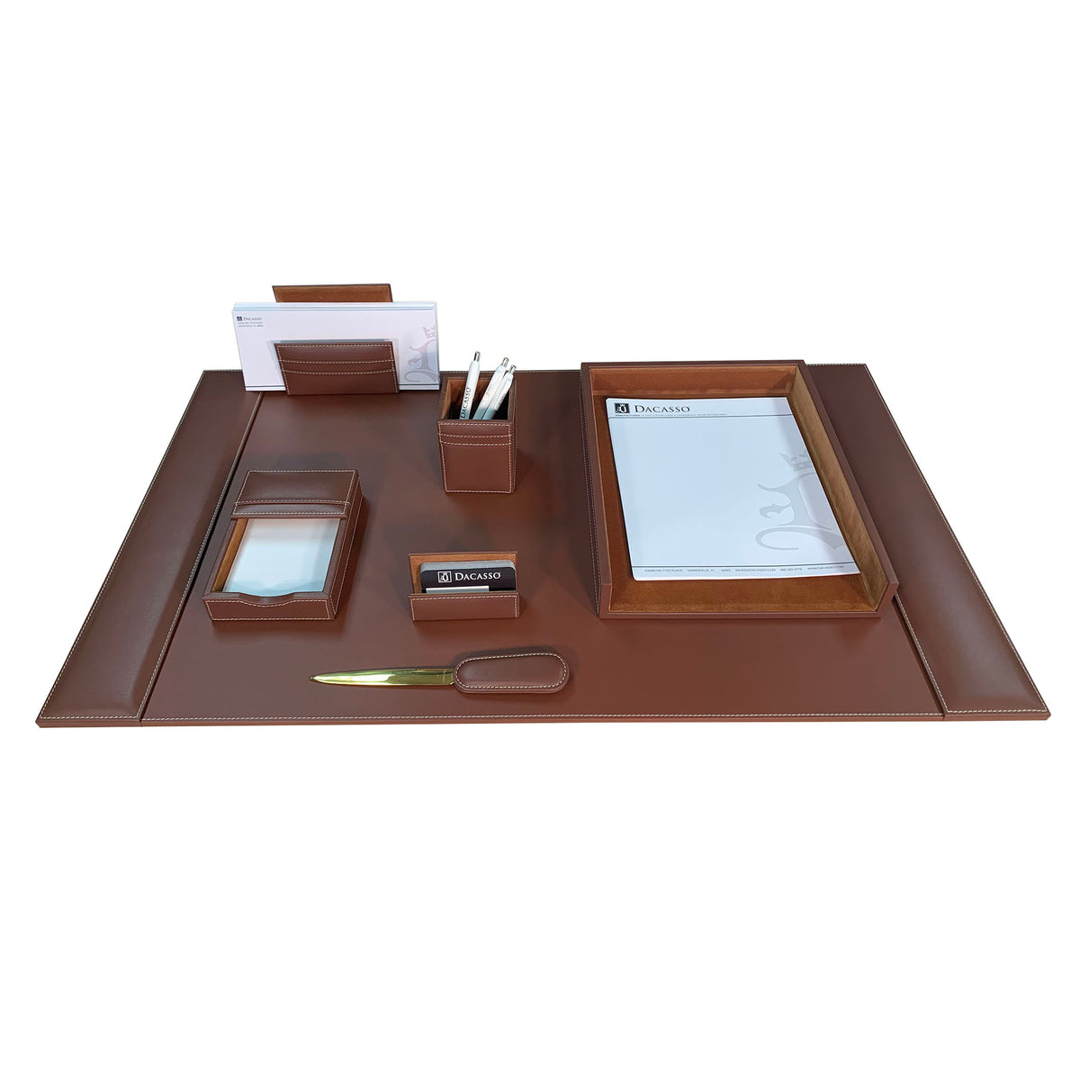 Rustic (Sienna) Brown Leather Desk Set, 7pc