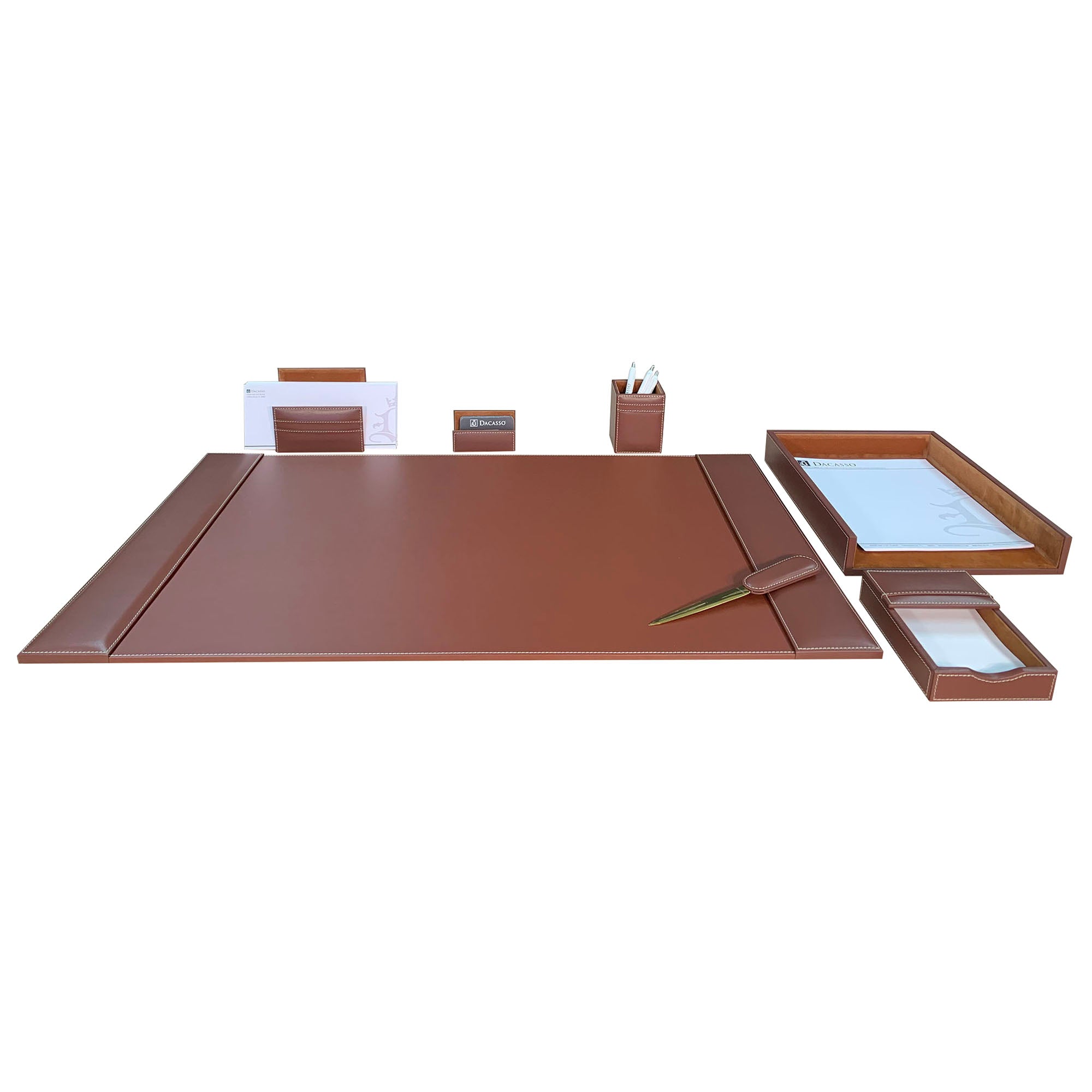 Rustic (Sienna) Brown Leather Desk Set, 7pc