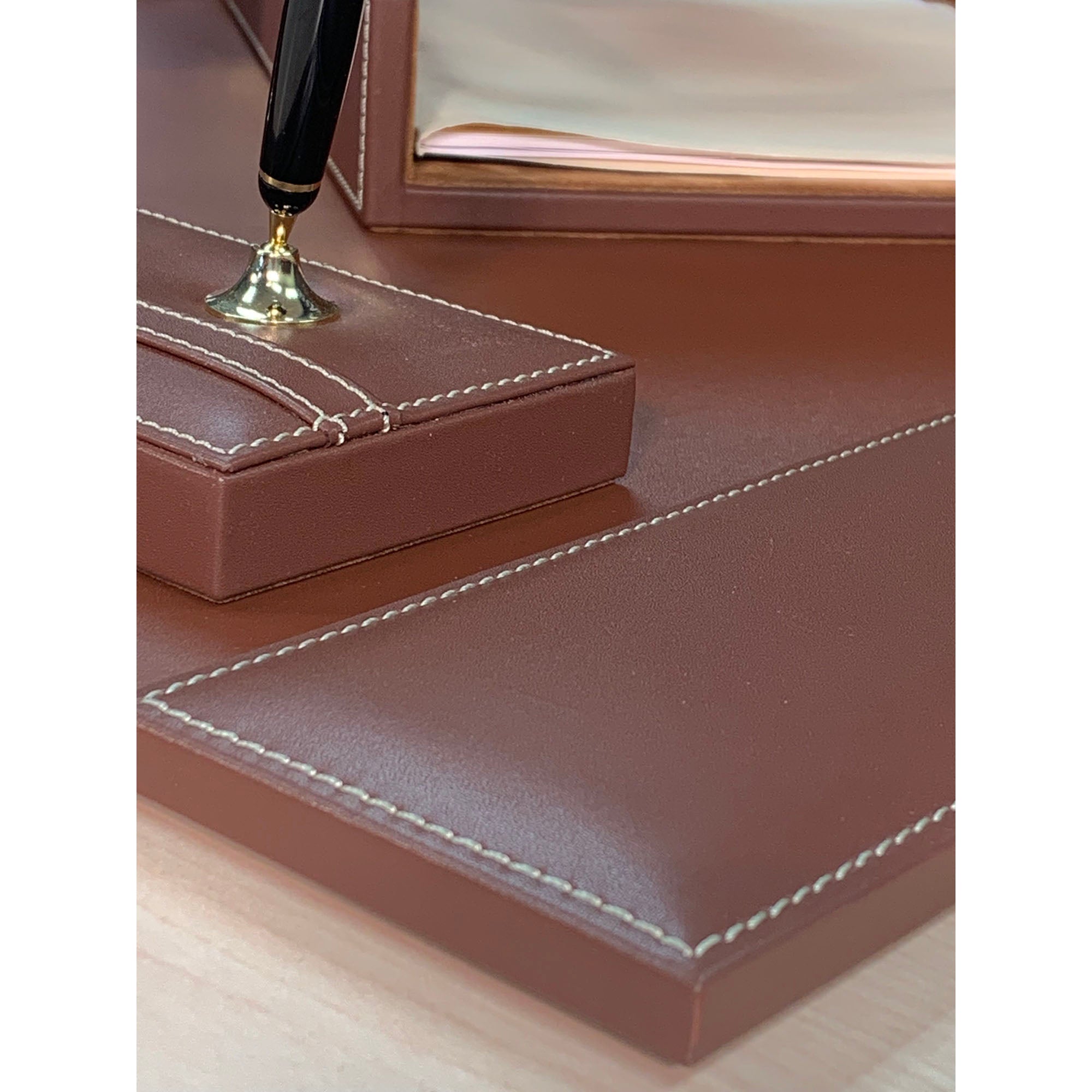 Rustic (Sienna) Brown Leather Desk Set, 7pc