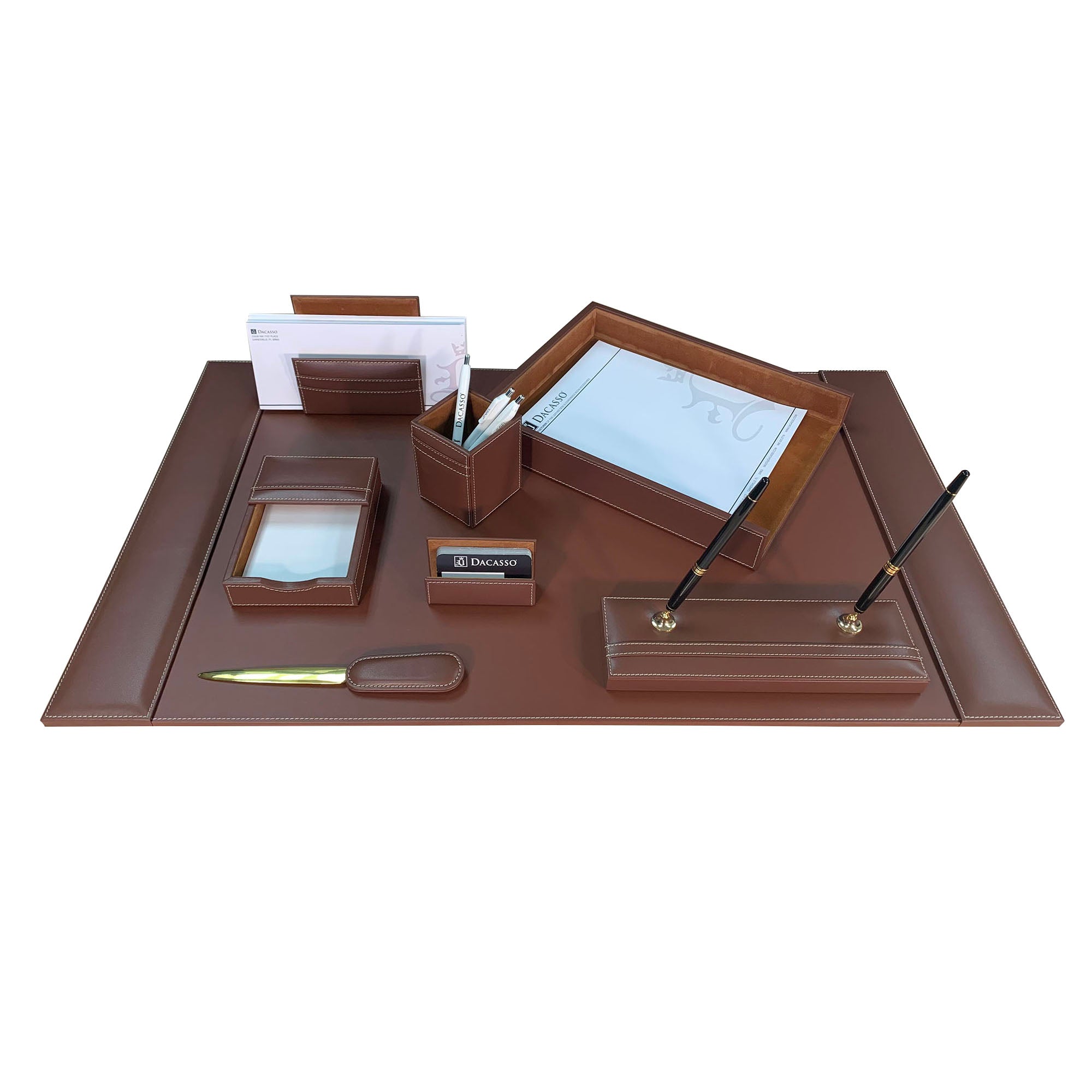 Rustic (Sienna) Brown Leather Desk Set, 8pc