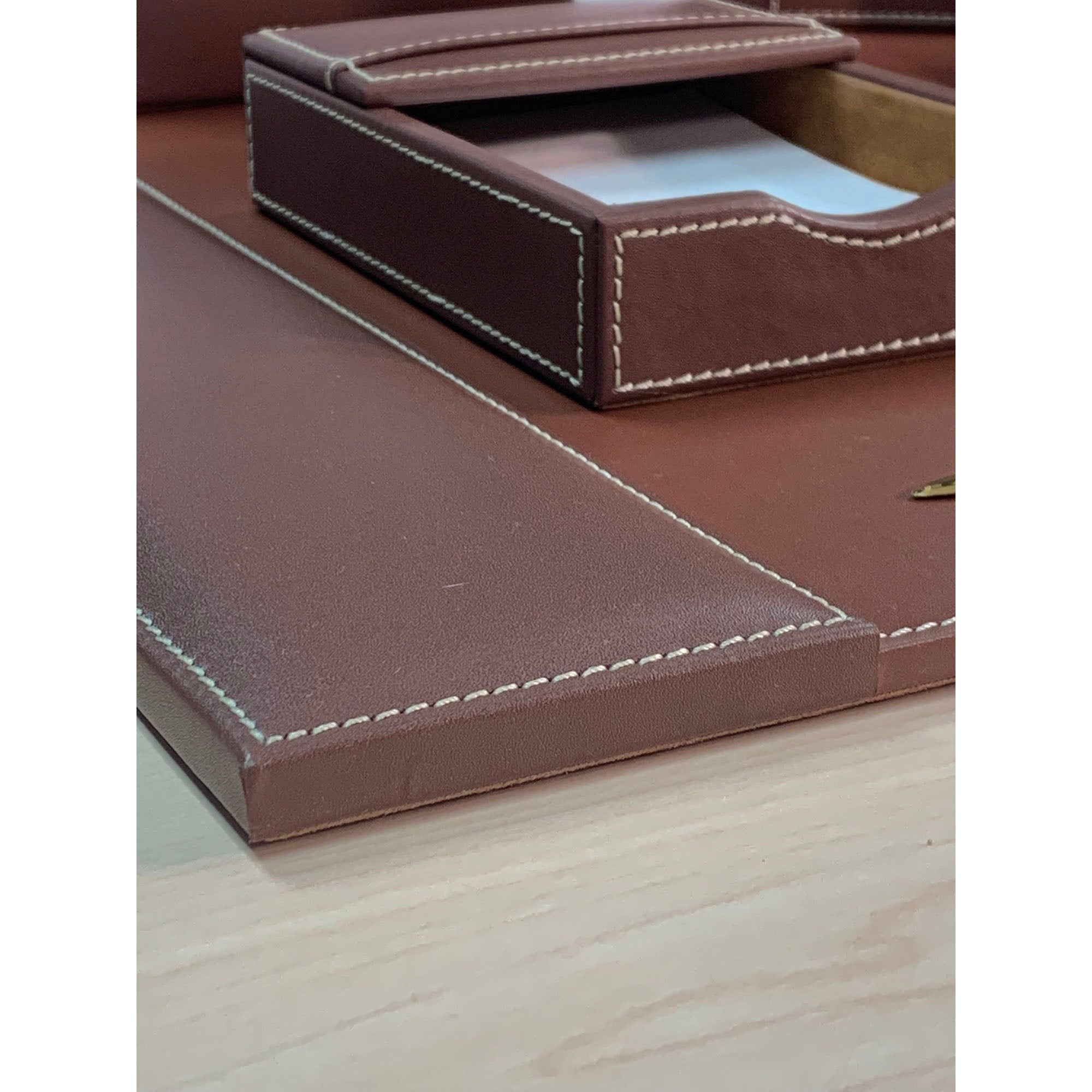 Rustic (Sienna) Brown Leather Desk Set, 8pc