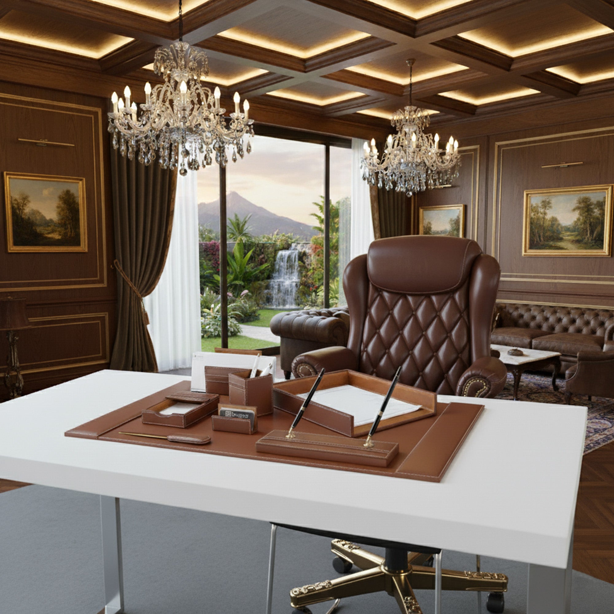 Rustic (Sienna) Brown Leather Desk Set, 8pc