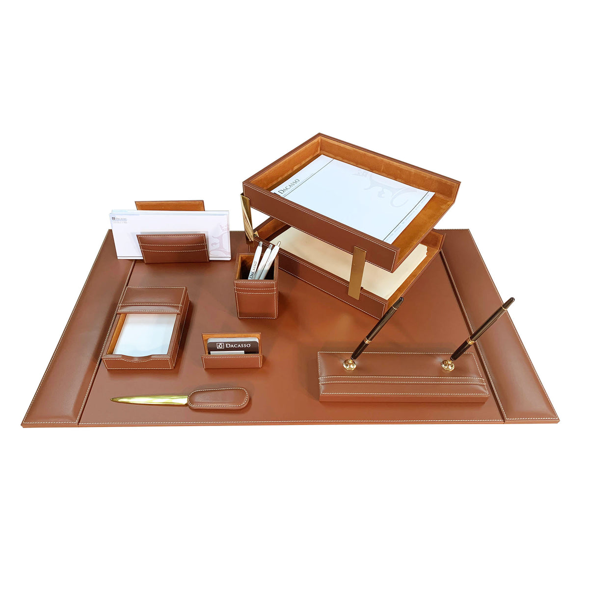 Rustic (Sienna) Brown Leather Desk Set, 10pc