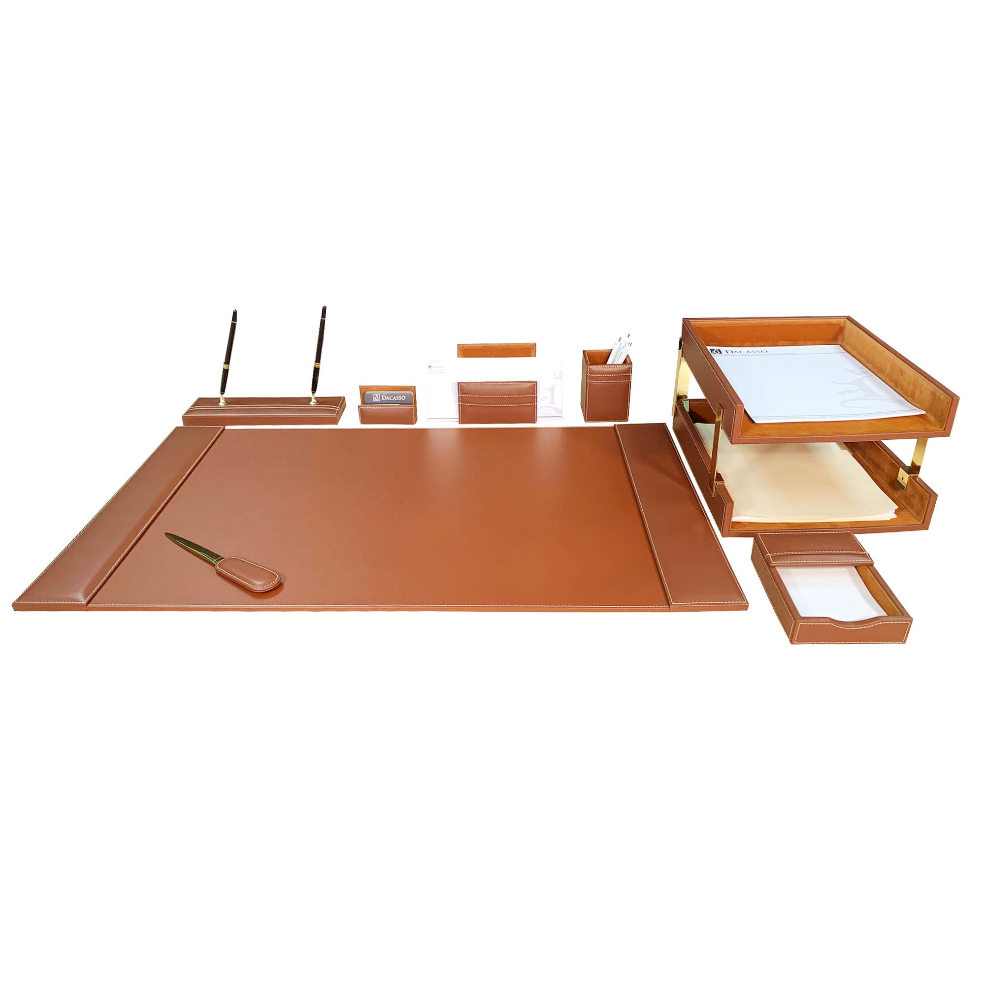 Rustic (Sienna) Brown Leather Desk Set, 10pc