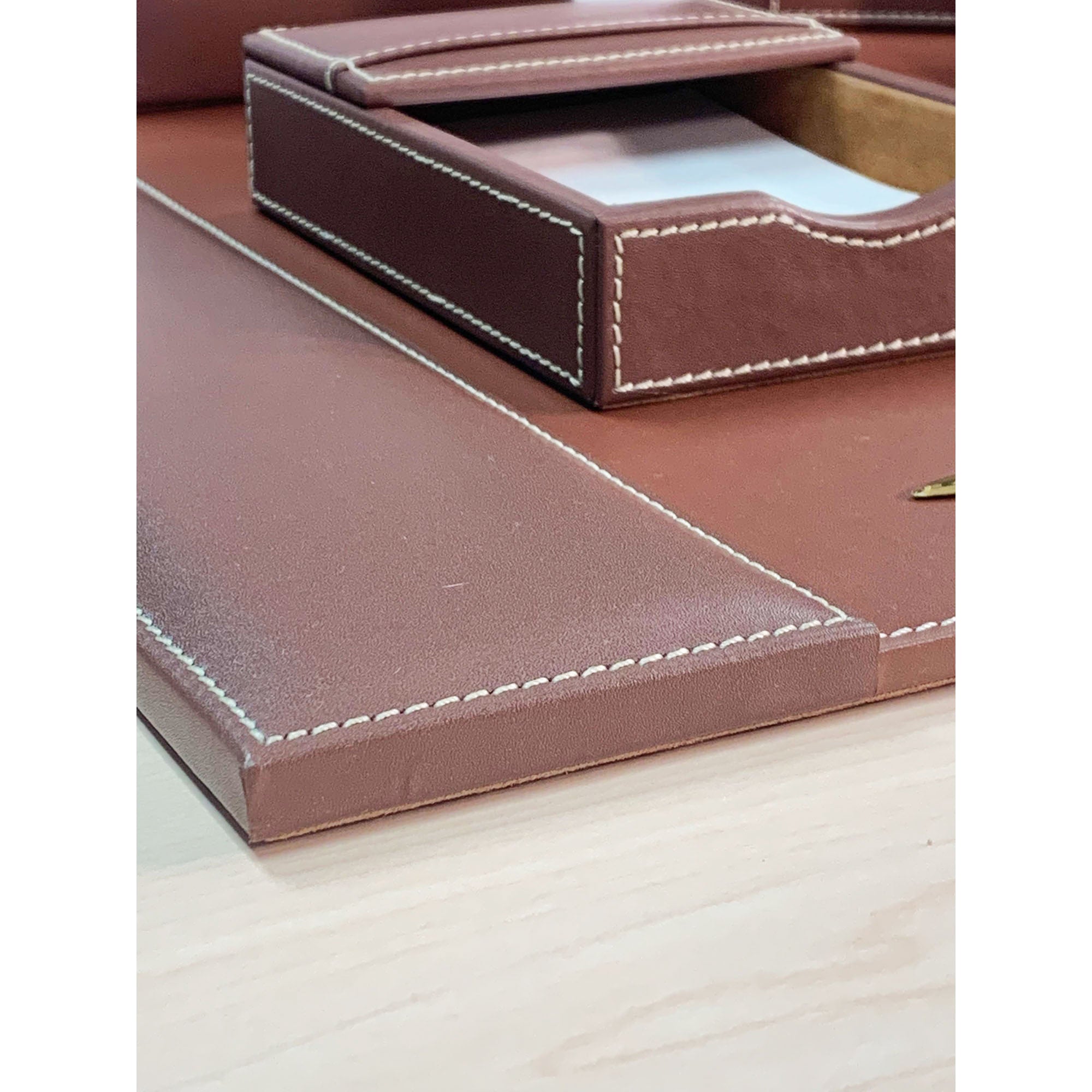 Rustic (Sienna) Brown Leather Desk Set, 10pc