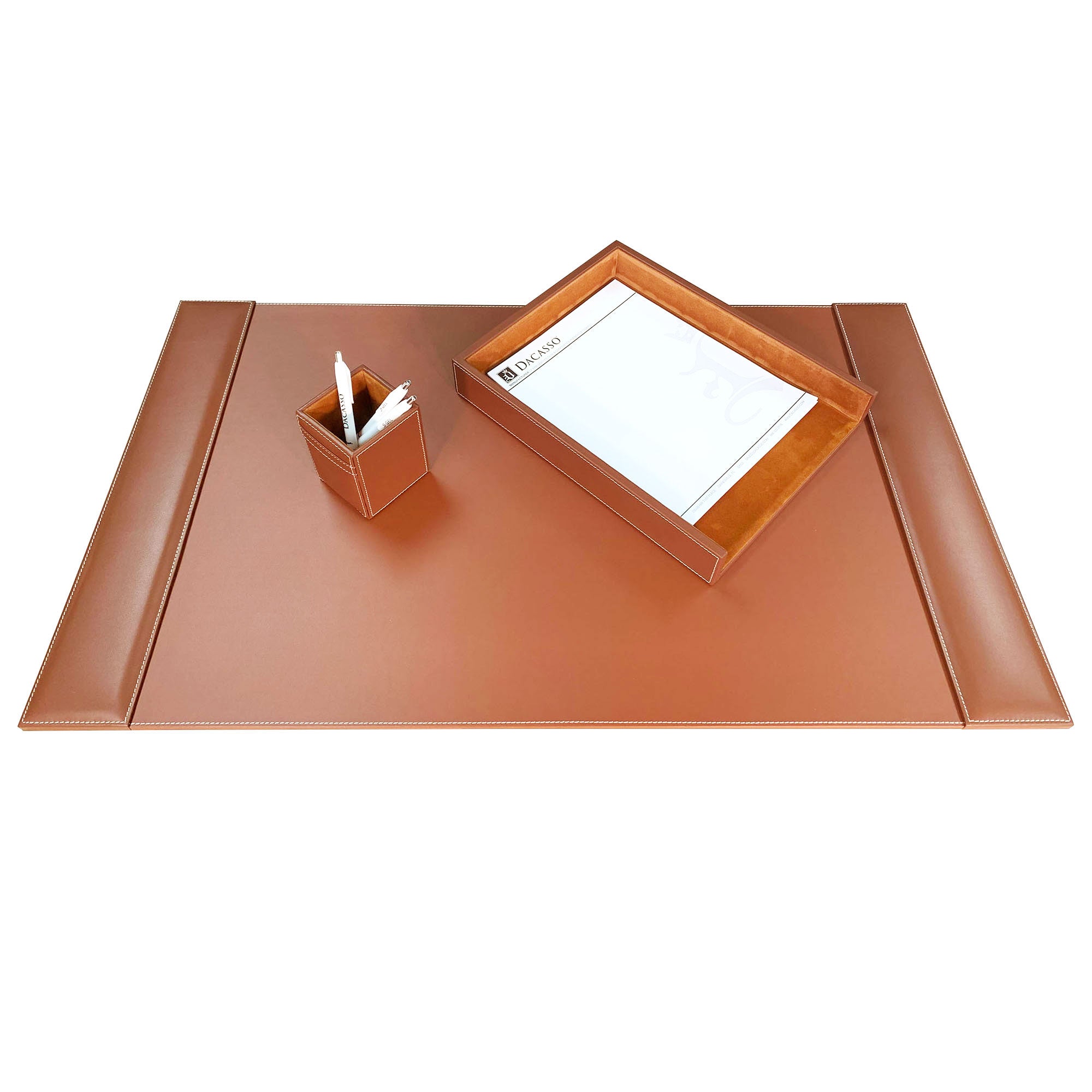 Rustic (Sienna) Brown Leather Desk Set, 3pc