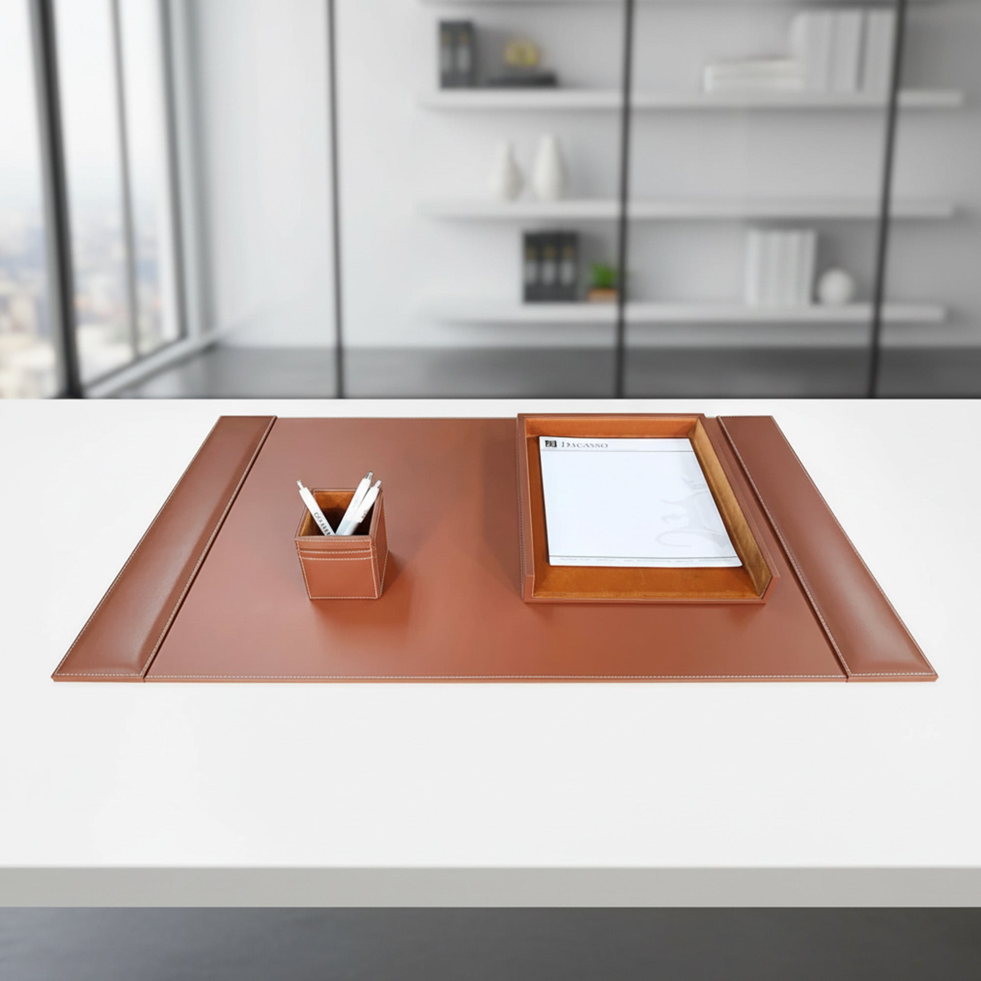 Rustic (Sienna) Brown Leather Desk Set, 3pc