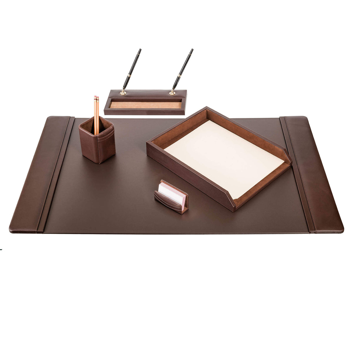 Chocolate Brown Leather 5pc Desk Set