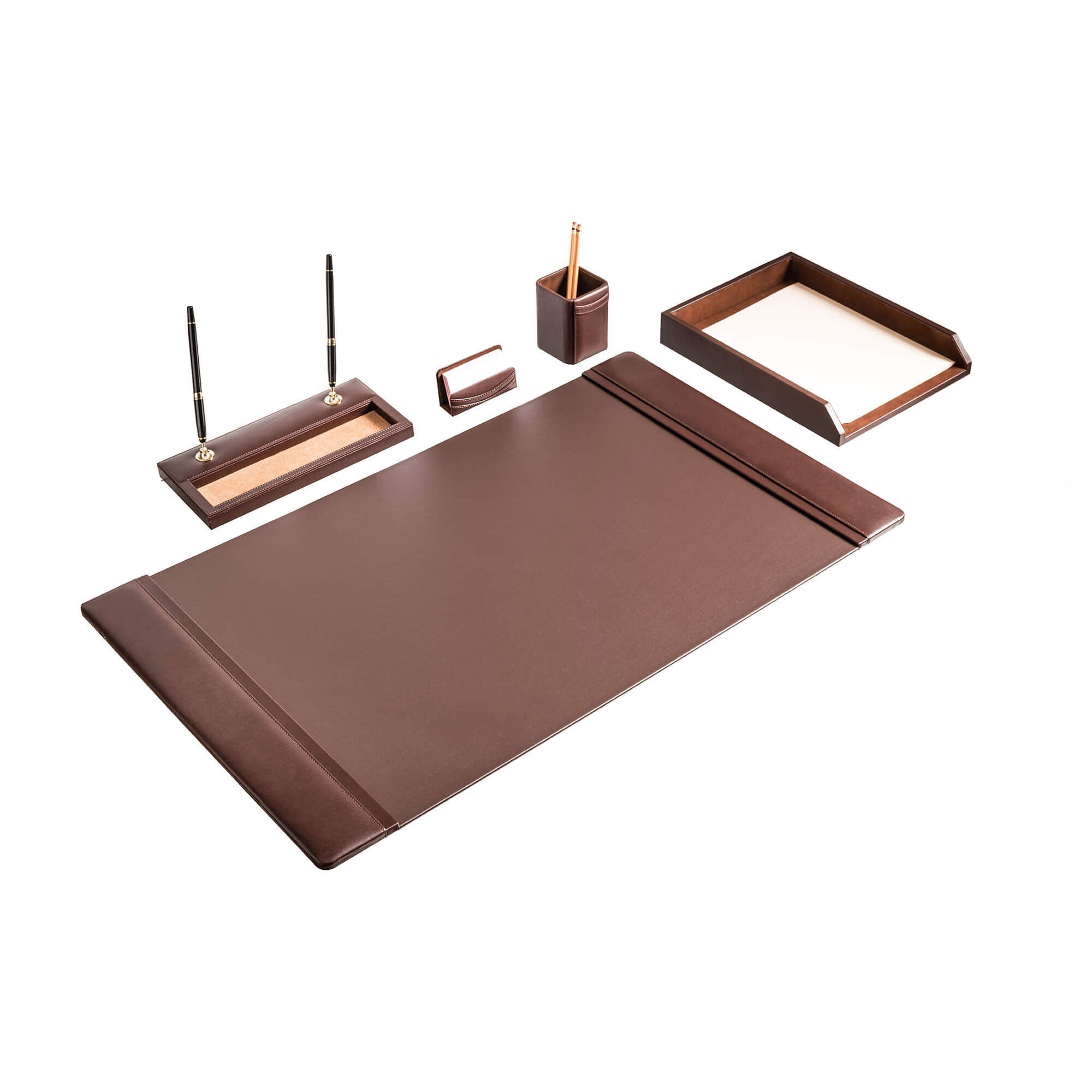 Chocolate Brown Leather 5pc Desk Set