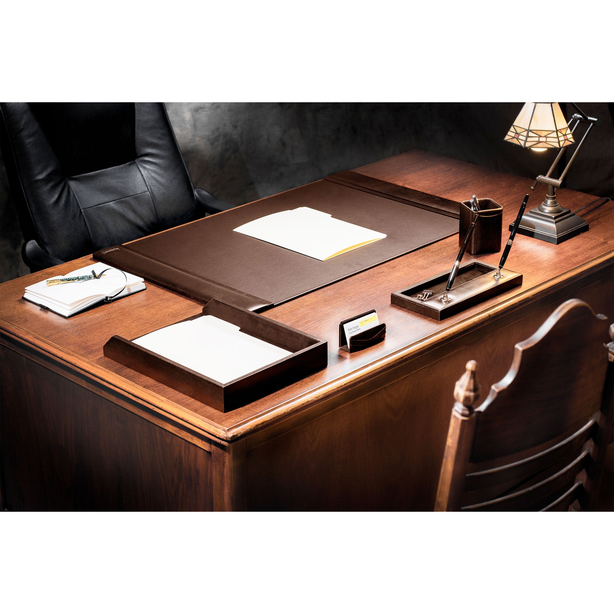 Chocolate Brown Leather 5pc Desk Set