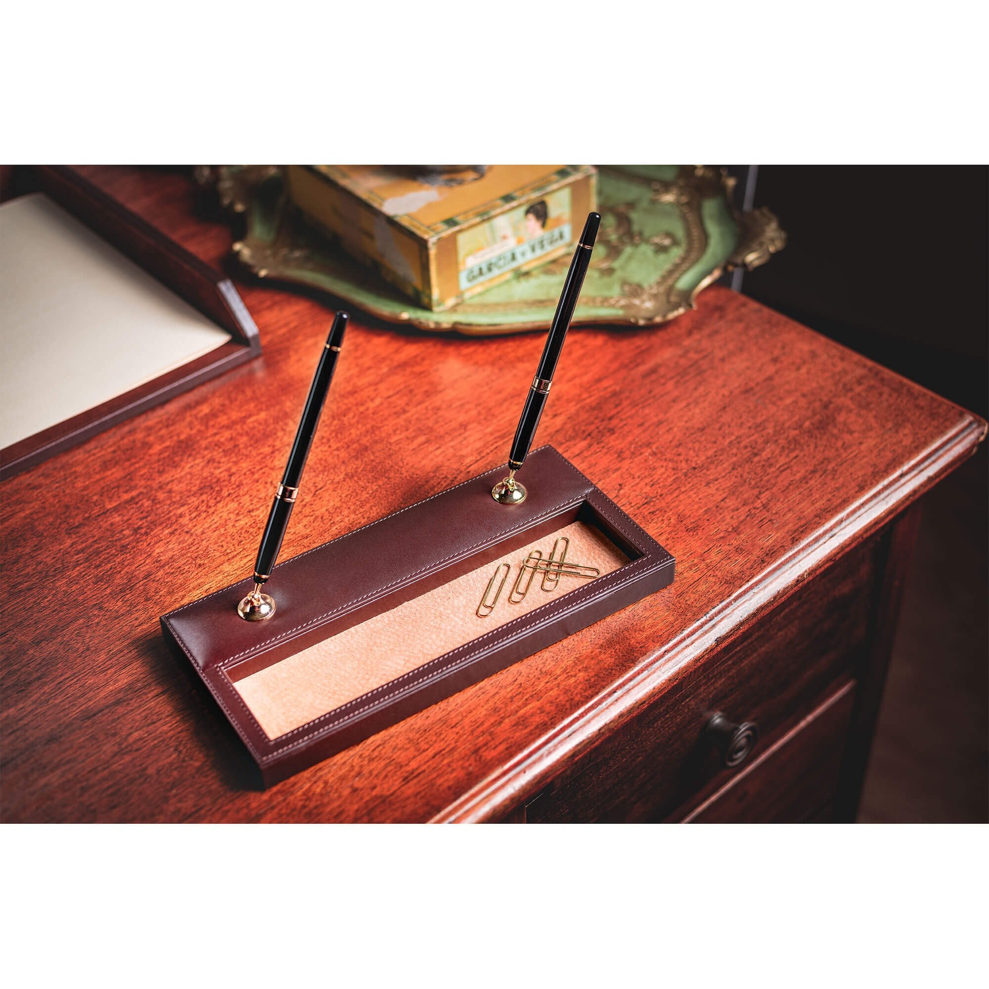 Chocolate Brown Leather 5pc Desk Set