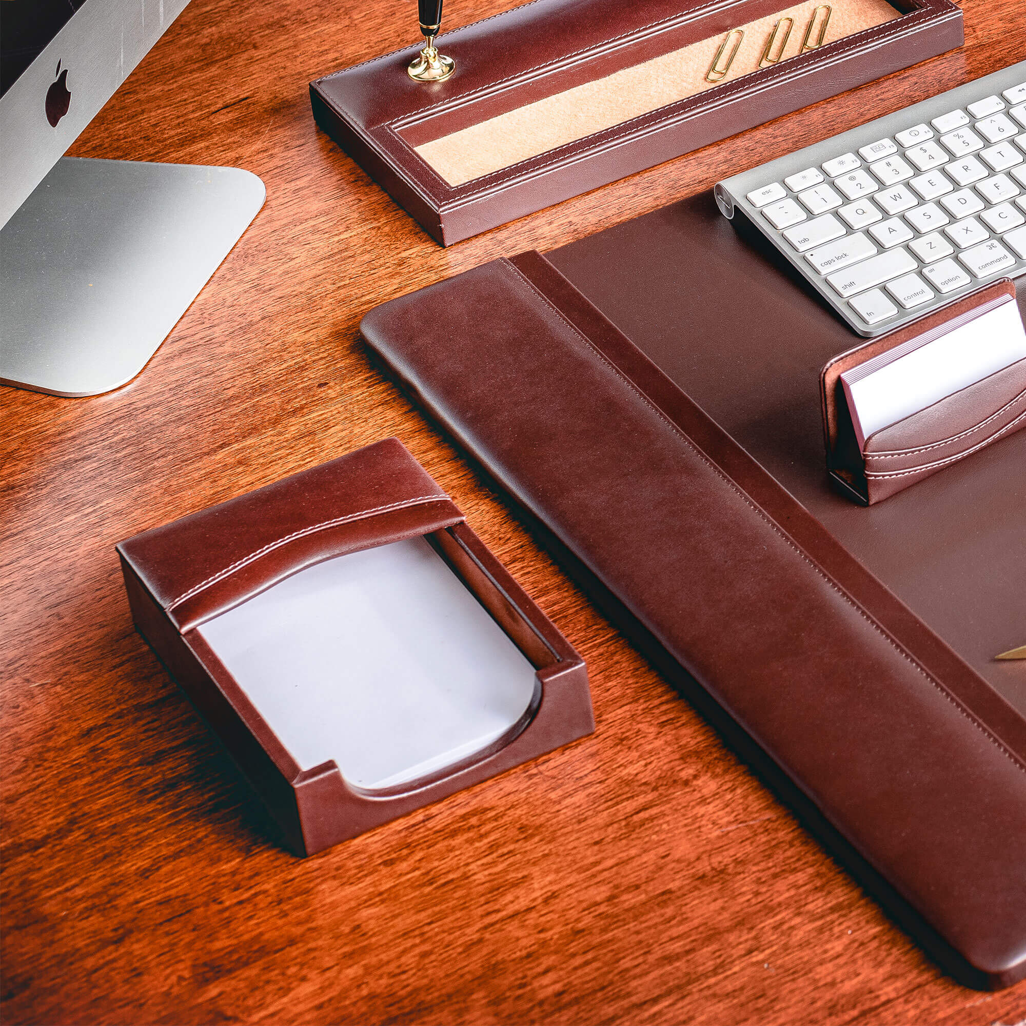 Chocolate Brown Leather Desk Set, 7pc