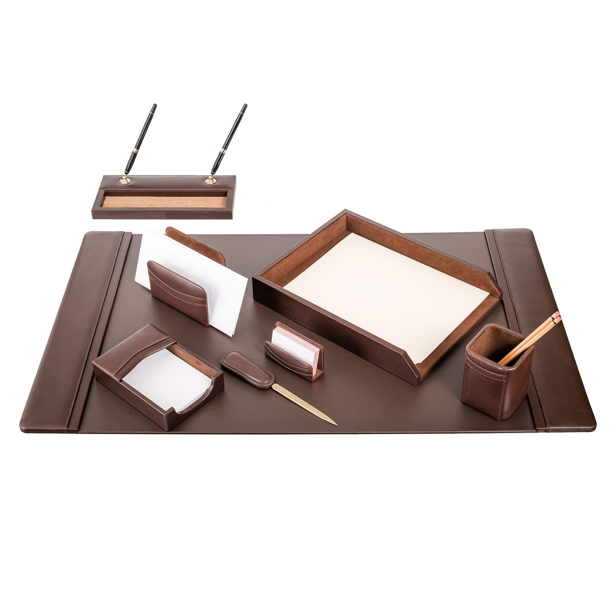 Chocolate Brown Leather Desk Set, 8pc