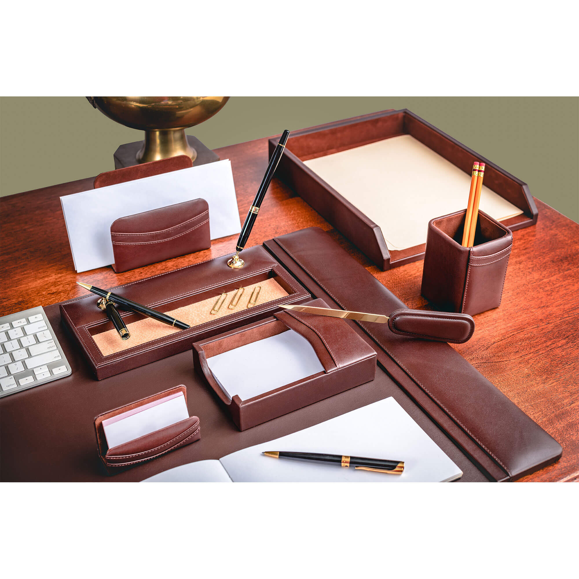 Chocolate Brown Leather Desk Set, 8pc