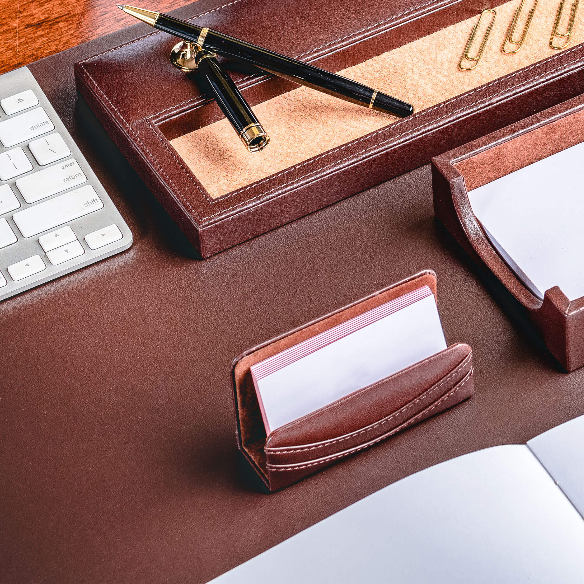 Chocolate Brown Leather Desk Set, 8pc
